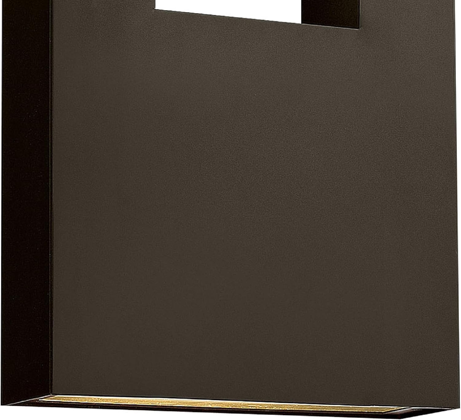 Pahareup-hareup view of the bottom light opening of the Hinkley Atlantis lantern, showing the etched glass lens and the internal LED bulb.