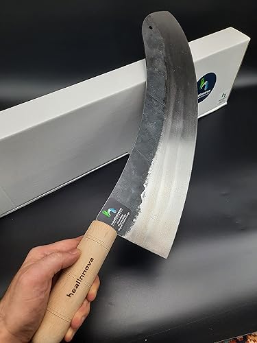 Miniatura 5 de Cuchillo de picado curvo de acero al carbono hecho a mano forjado gourmet gourmet para picar con cuchilla grande, cuchillo de cocina de hoja grande,