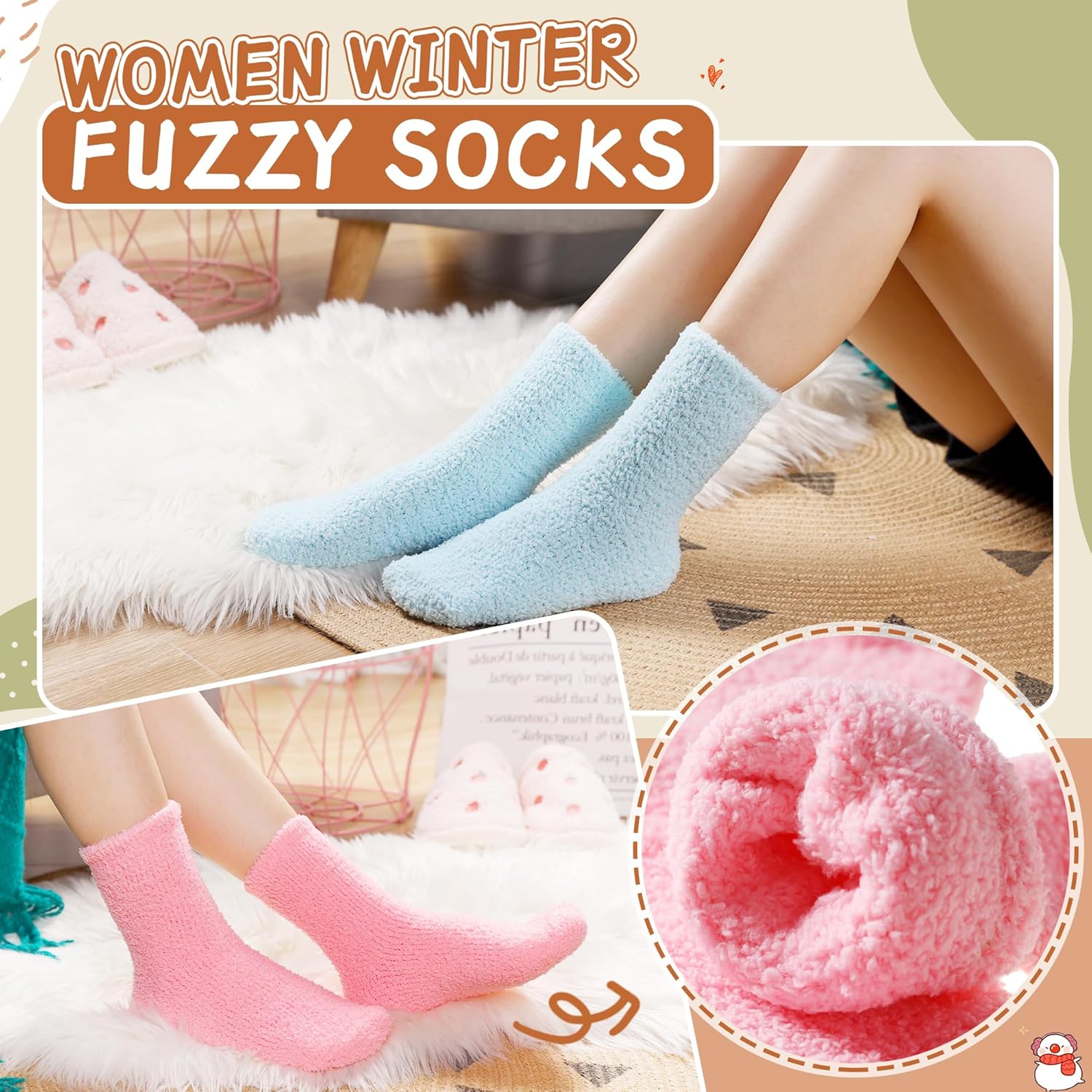 Velice Womens Fuzzy Socks Soft Cozy Fluffy Slipper Winter Warm Plush Sleeping Christmas Socks 5 Pairs - Image 3