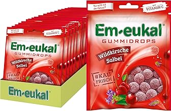 Em-eukal Gummidrops Wildkirsche-Salbei, mit Vitamin C, Kaugenuss der Extraklasse, 20er Pack (20 x 90g)