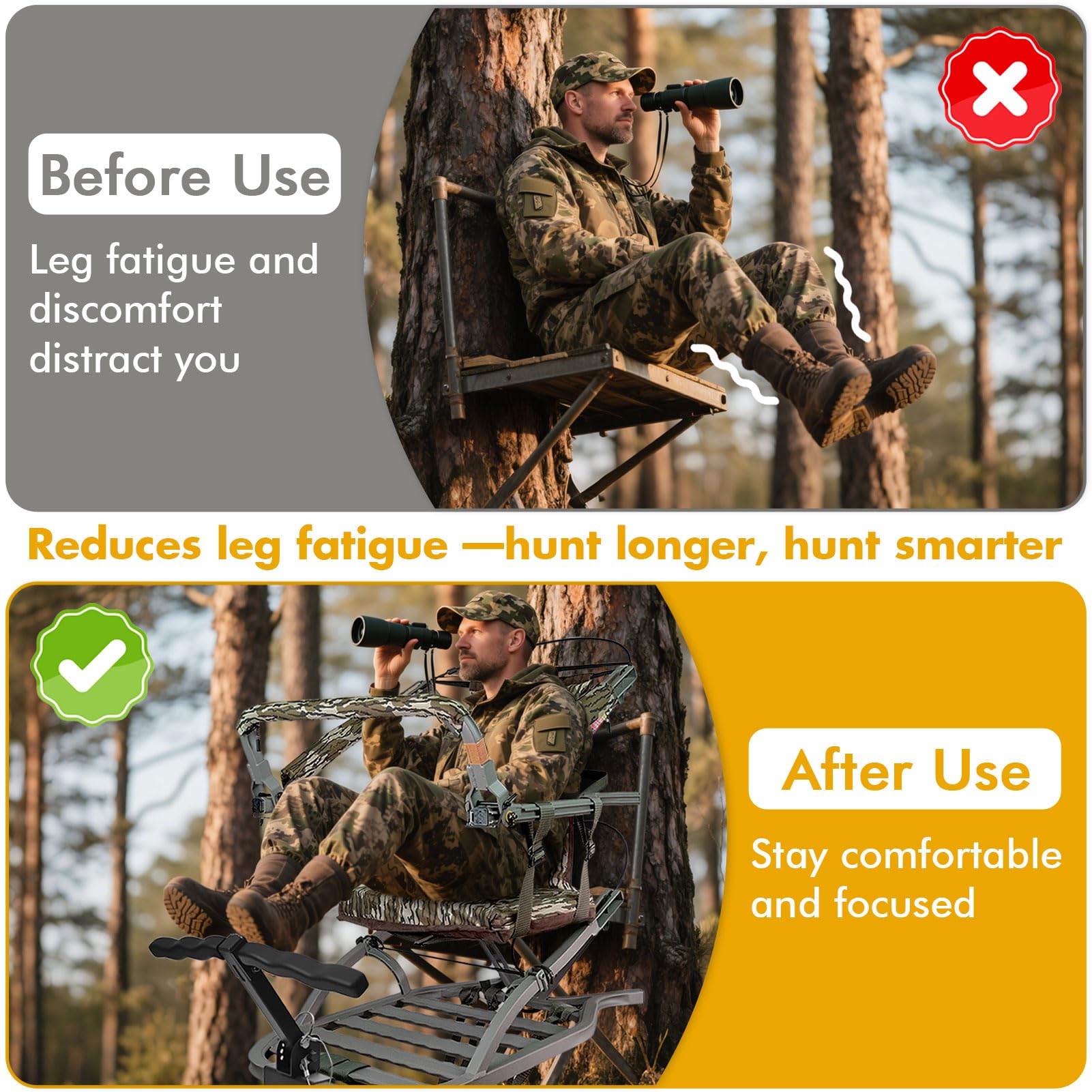 Treestand - Poggiapiedi regolabile per caccia, universale, per arrampicata su alberi e accessori per la caccia