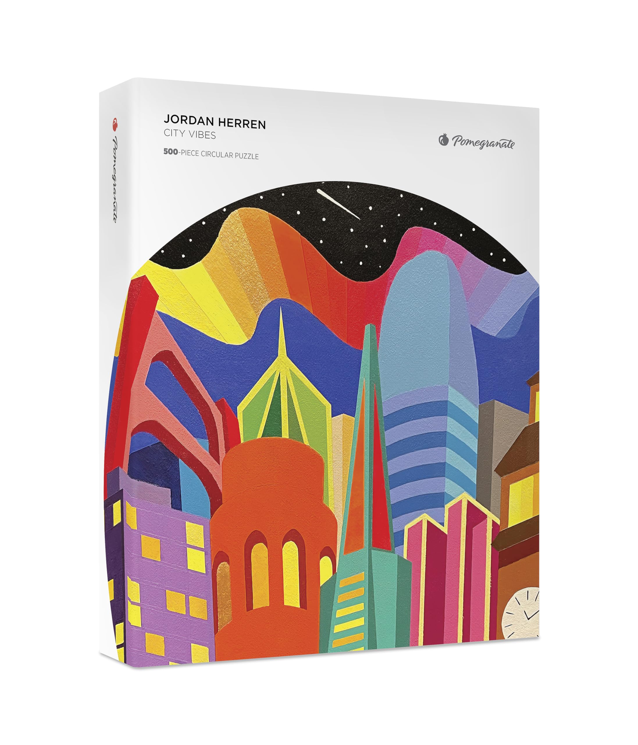 Pomegranate Circular 500-Piece Jigsaw Puzzle for Adults, Jordan Herren's City Vibes, Circular Puzzle, Matte Finish, Snug Fit