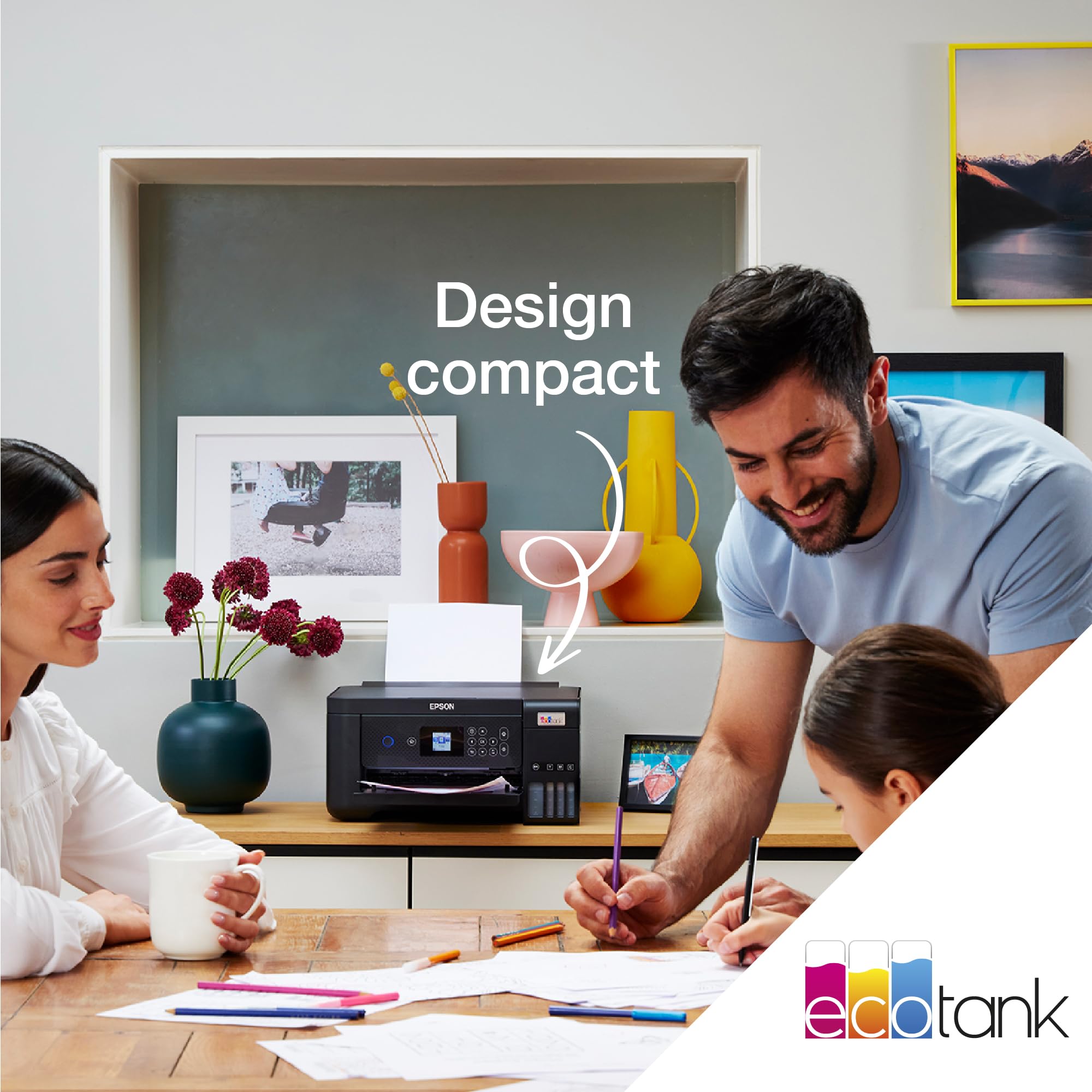 Epson Imprimante EcoTank ET-2851 avec réservoirs, Multifonction 3-en-1: Imprimante recto verso / Scanner / Copieur, A4, Jet d'encre couleur, Wifi Direct, Ecran, Faible coût par page, Compact