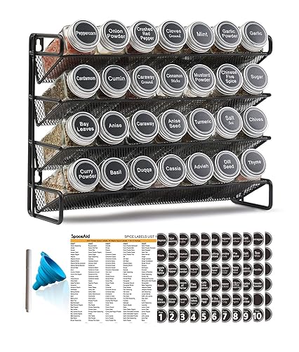 SpaceAid Spice Rack Organizer with 28 Spice Jars