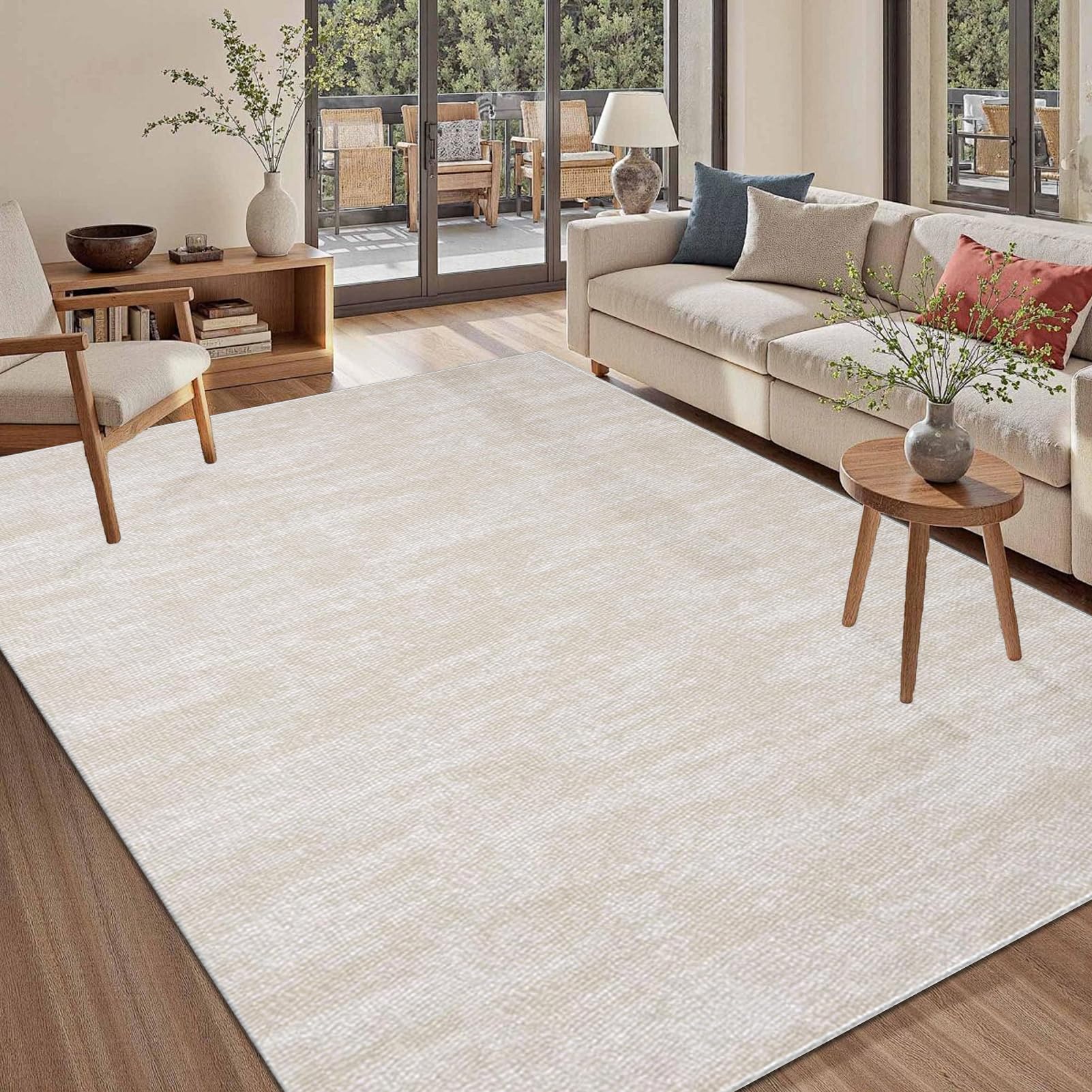 Waschbare Teppiche Gegend Teppich 100 x 140 cm Beige Wohnzimmer Schlafzimmer Teppisch Groß rutschfest Kurzflor Weich Rugs for Living Room Carpet for Esszimmer Büro