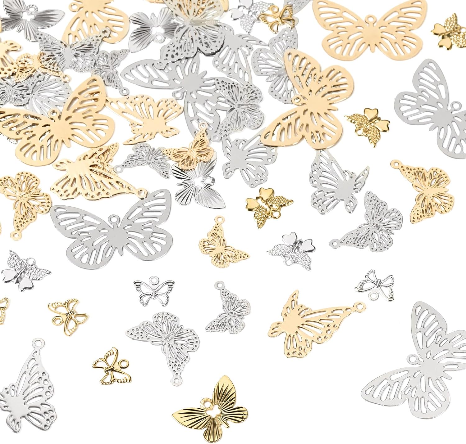 Hollow Butterfly Filigree Charms Golden Silver Metal Butterfly Pendants Insect Animal Filigree Etched Metal Embellishments for DIY Craft Necklace Earring Bracelet Jewelry Making - Image 8