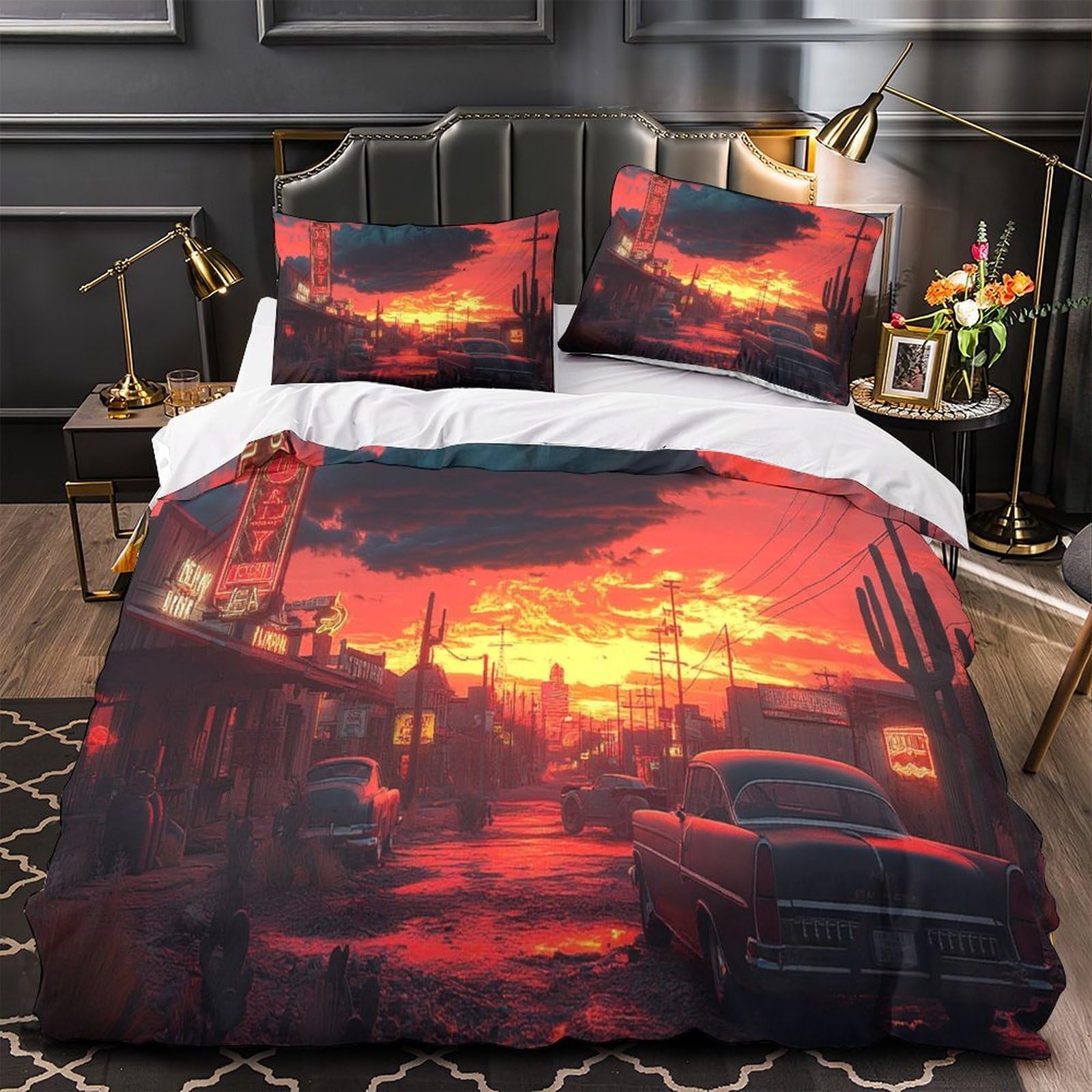 Drap de couette restaurant rétro 3D 200x200 pour lit adulte deux personnes