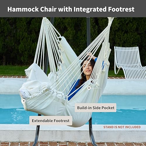 Miniatura 2 de Silla colgante de hamaca columpio MAX 500 libras silla colgante al aire libre con reposapiés silla columpio interior con barra separadora de acero