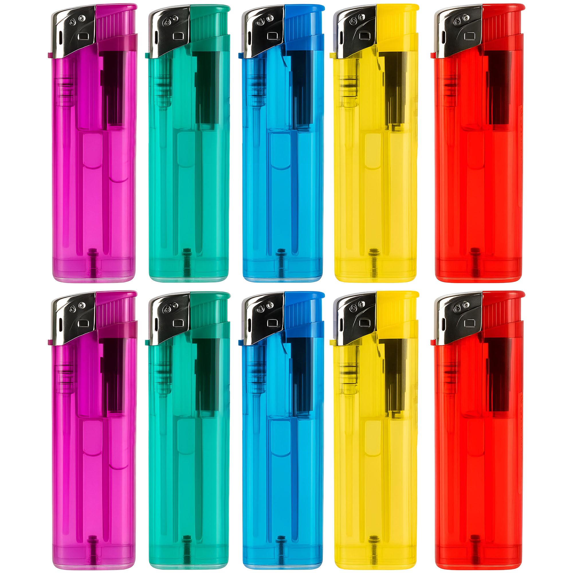 Bmlimited Assorted Bml 10 Pack Refillable Electronic Lighters Windproof Adjustable Flame Child Safety Feature Multipack Pocket Lighters For Bbq Fireworks Camping