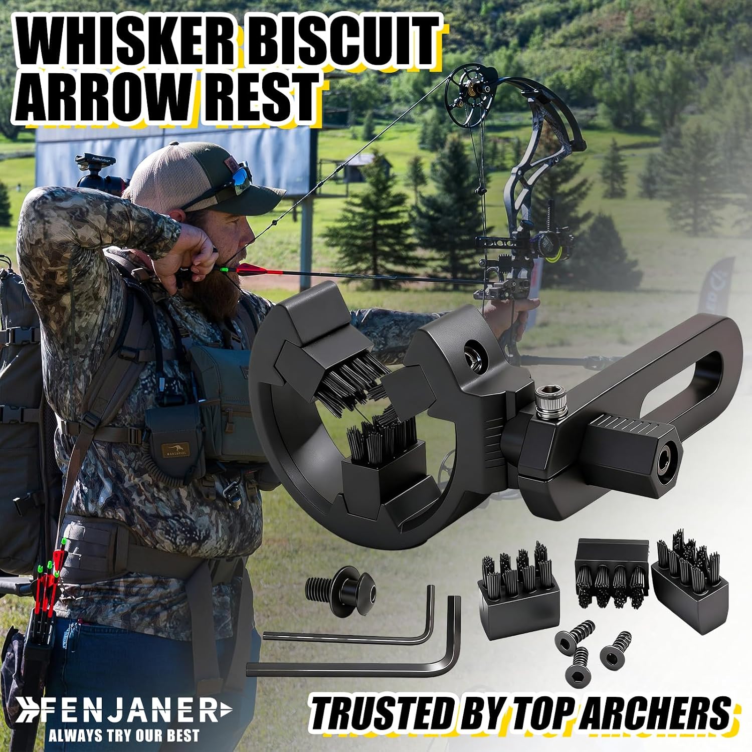 Archery Arrow Rest with 3Pcs Replacement Brush, Ambidextrous