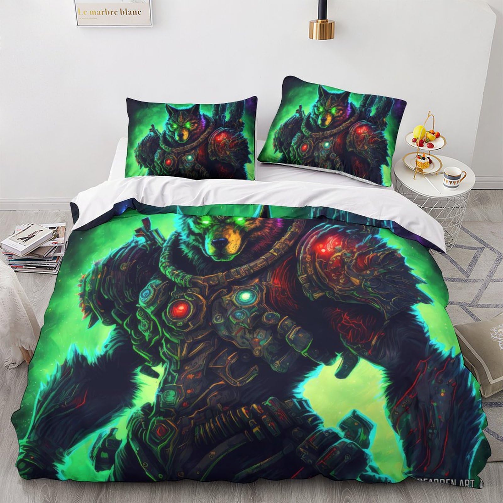 Housse de couette loup de l'espace 200x200 cm avec taies d'oreiller pour lit double enfant