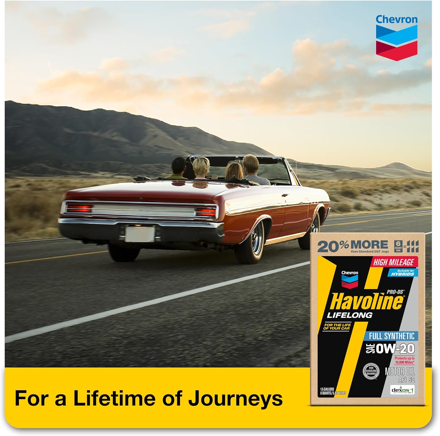 Havoline Motor Oil 0w20 PRO-DS Lifelong Full Synthetic Smart Change Engine Oil, 0W-20, 6 Quarts, Pack of 1