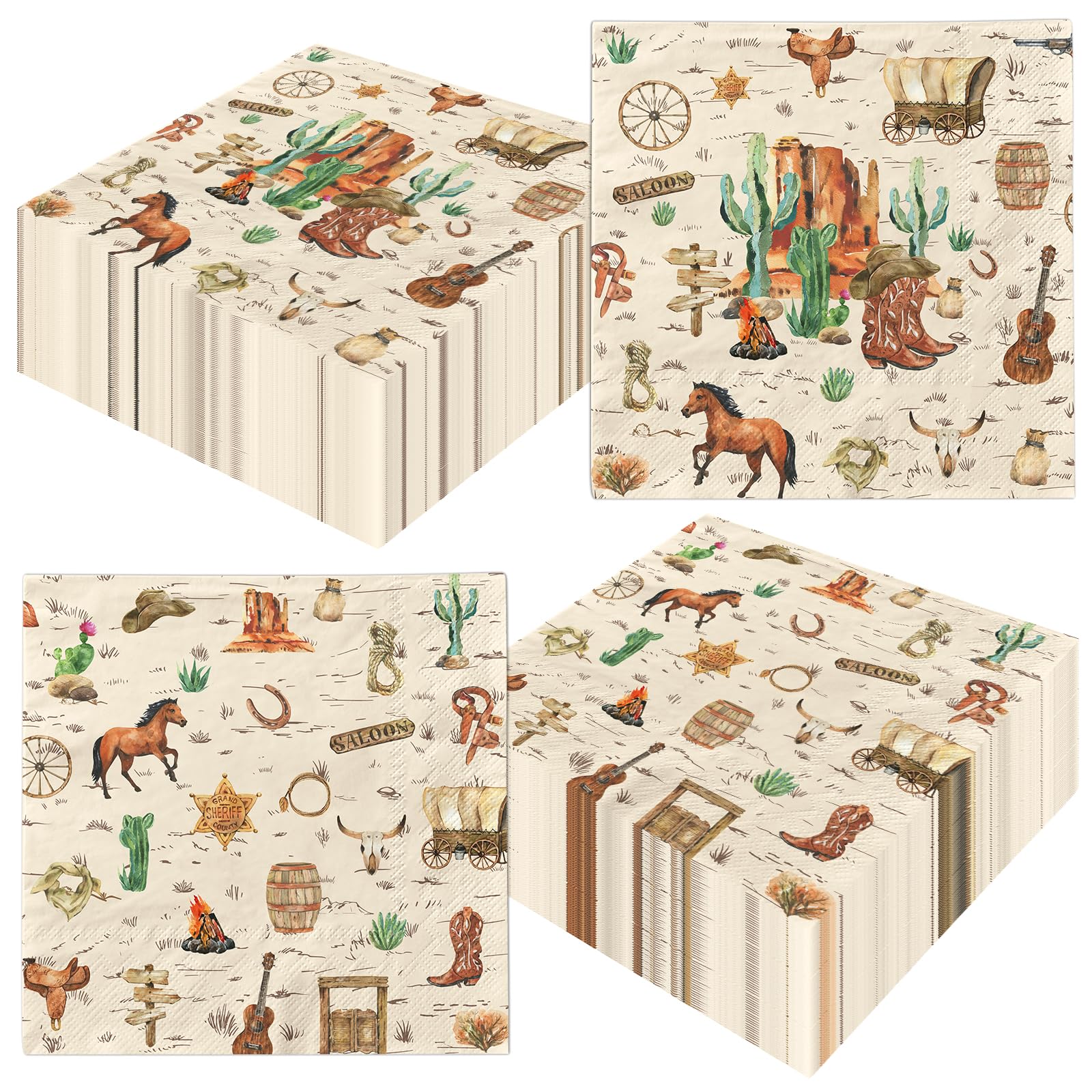 40 Pcs Western Cowboy Paper Napkins Western Birthday Party Decorations Cowboy Birthday Party Napkins Wild West Rodeo Decor for Boy Birthday Party Supplies