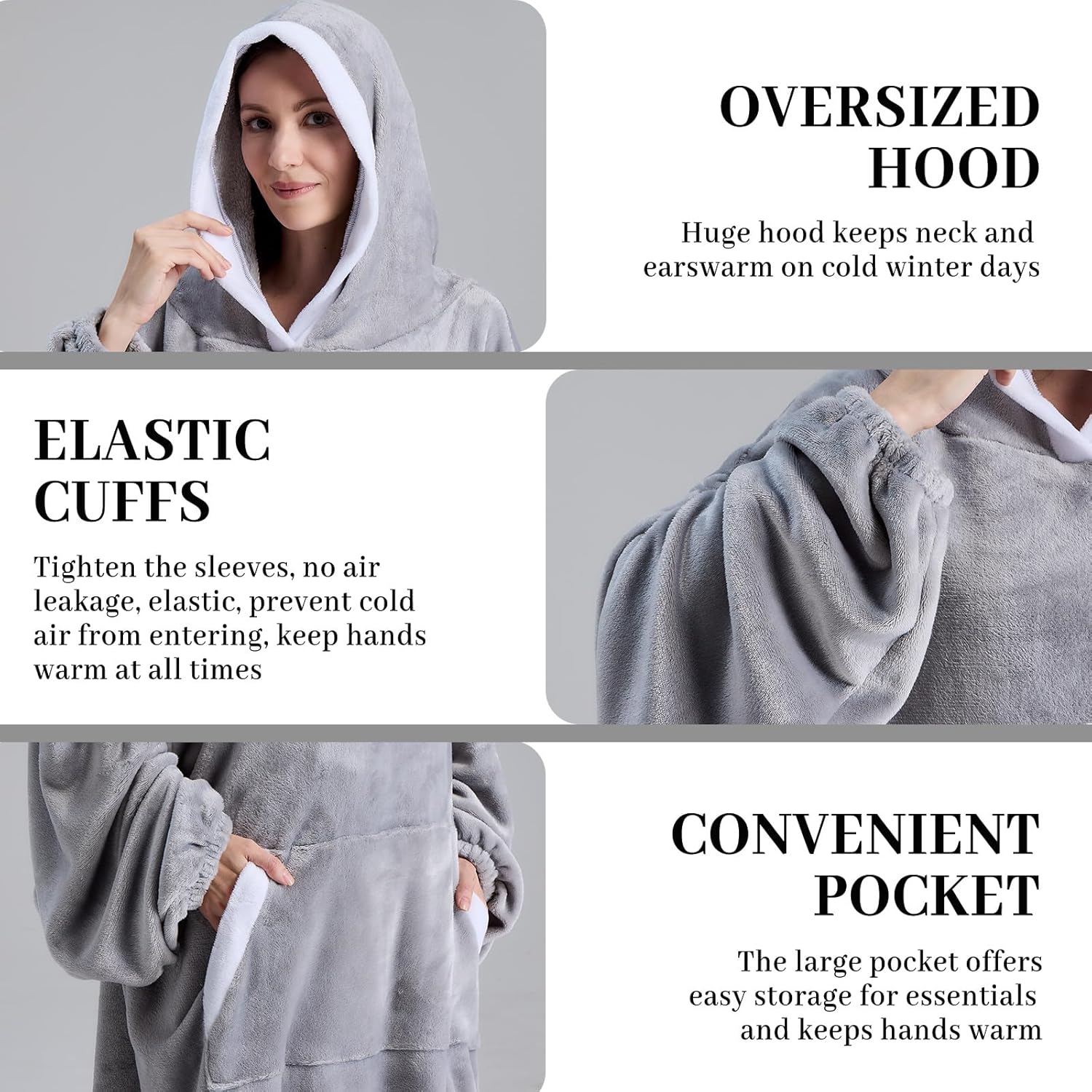 Wearable Blanket Hoodie, Ultra Soft Warm Fluffy Oversized Fleece Sweatshirt Blanket with Sleeves and Pocket - Image 4