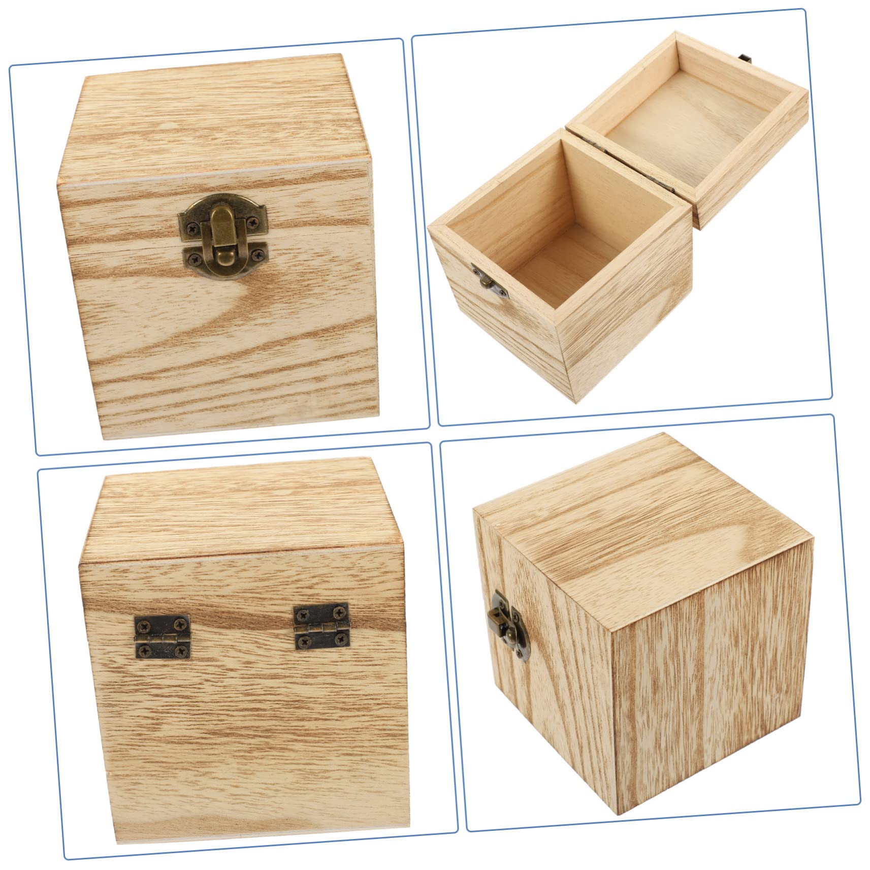 Quadratische Holzkisten Dekorative Aufbewahrungsboxen 4 Stück in Beige mit Scharnierdeckel und Vorderem Schloss für Schmuck und Erinnerungen