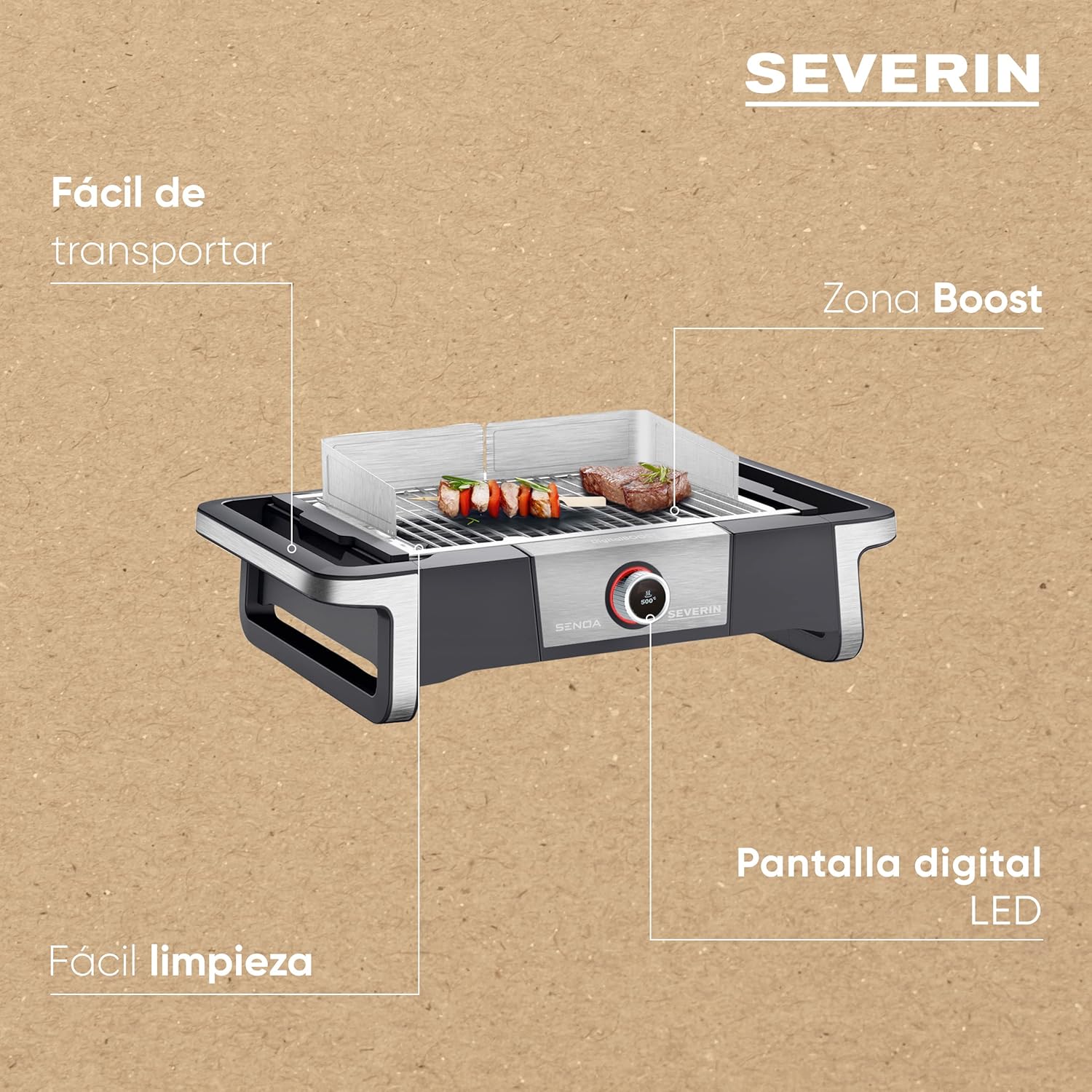 SEVERIN SENOA DigitalBOOST PG 8114 - Barbecue elettrico per interni ed esterni, con avvio rapido fino a 500 °C, con superficie SafeTouch, acciaio inox/nero, PG 8114 SEVERIN SENOA DigitalBOOST PG 8114 - Barbecue elettrico per interni ed esterni, con avvio rapido fino a 500 °C, con superficie SafeTouch, acciaio inox/nero, PG 8114