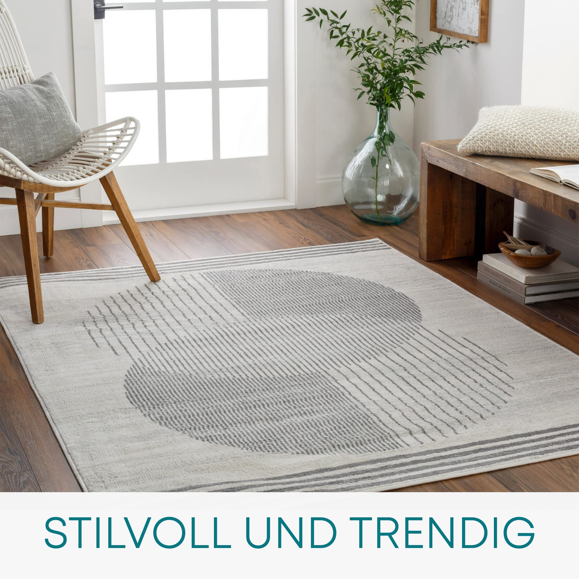Surya Luanda Vloerkleed voor de woonkamer, boho-stijl, groot tapijt voor slaapkamer, 160 x 220 cm, voor eetkamer, met geometrisch patroon, Scandinavisch, modern, grijs, zwart en beige