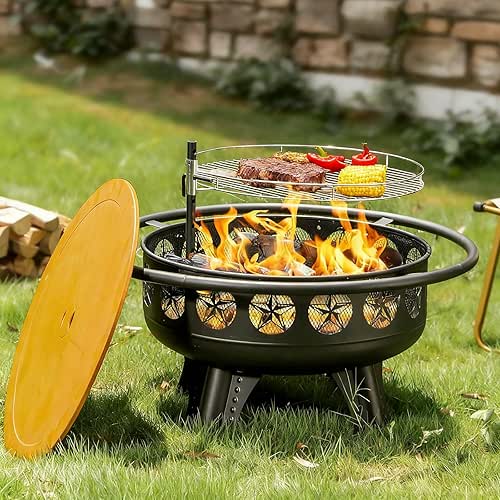 32 Inch Fire Pit with Swivel Cooking Grate,3-in-1 Wood Burning