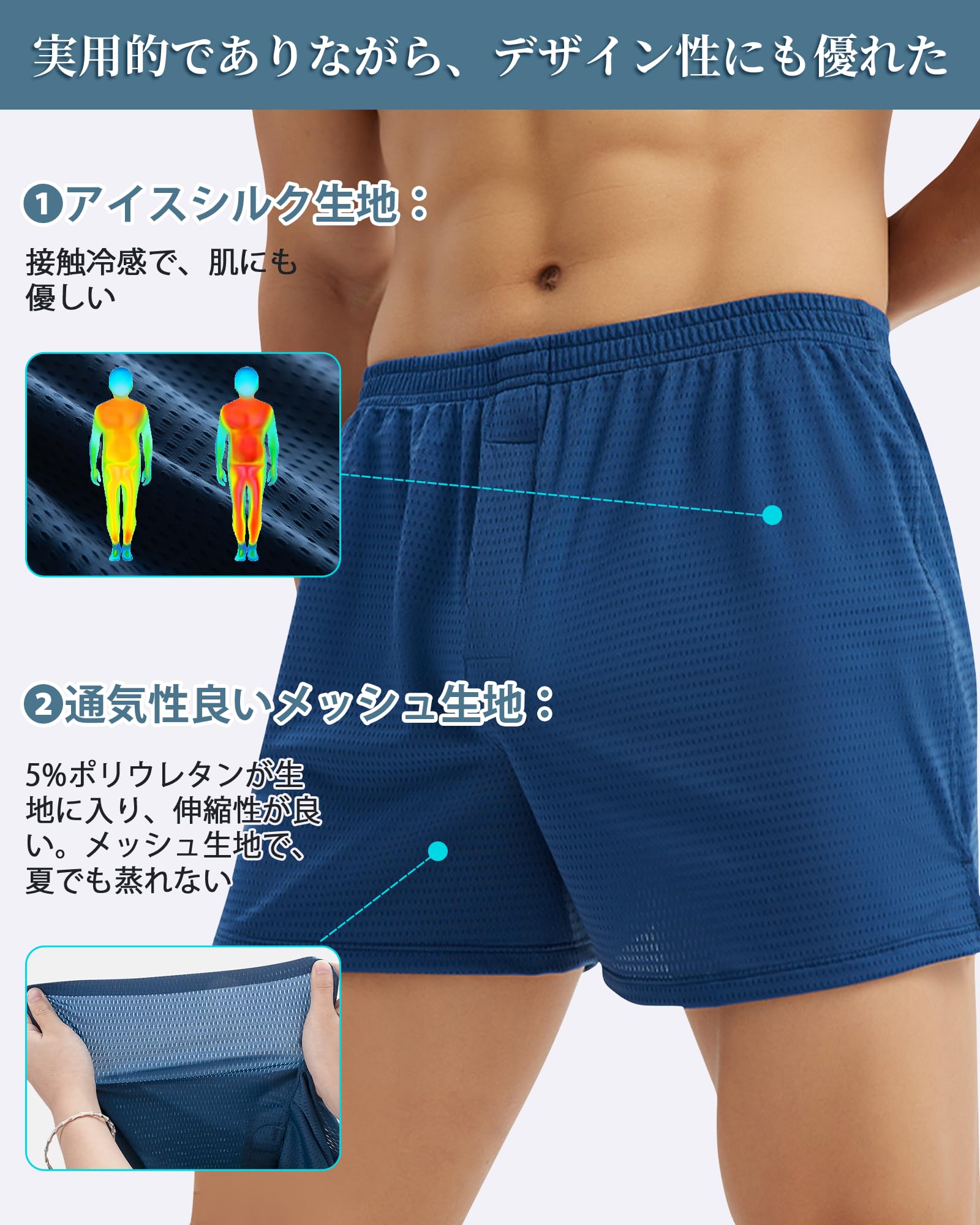 [Ｋａｙｉｙａｓｕ] メッシュトランクス メンズ 下着パンツ 接触冷感 3枚セッ…