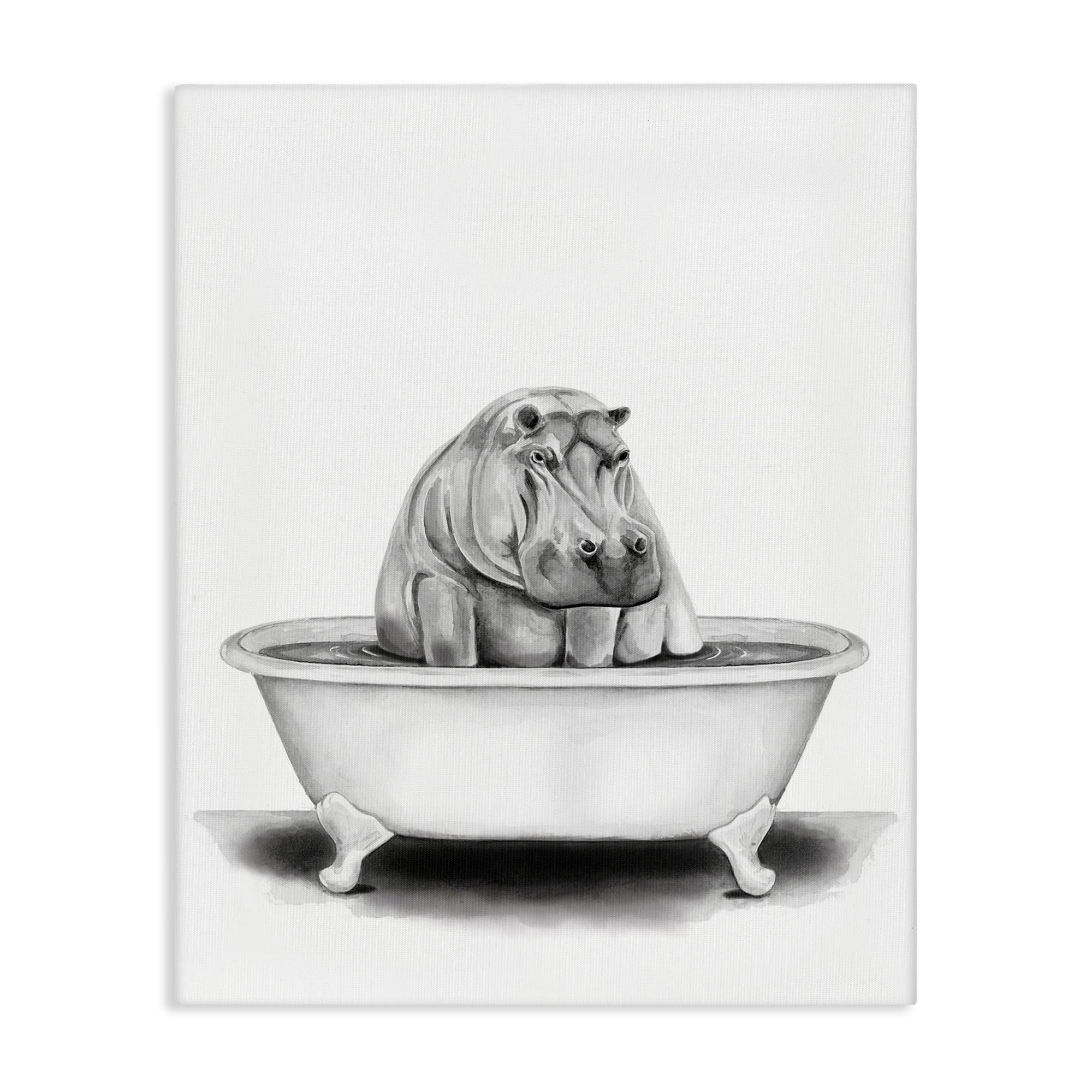 Funny Hippo in a Tub Bathroom, 24 x 30 Inch Canvas Wall Art