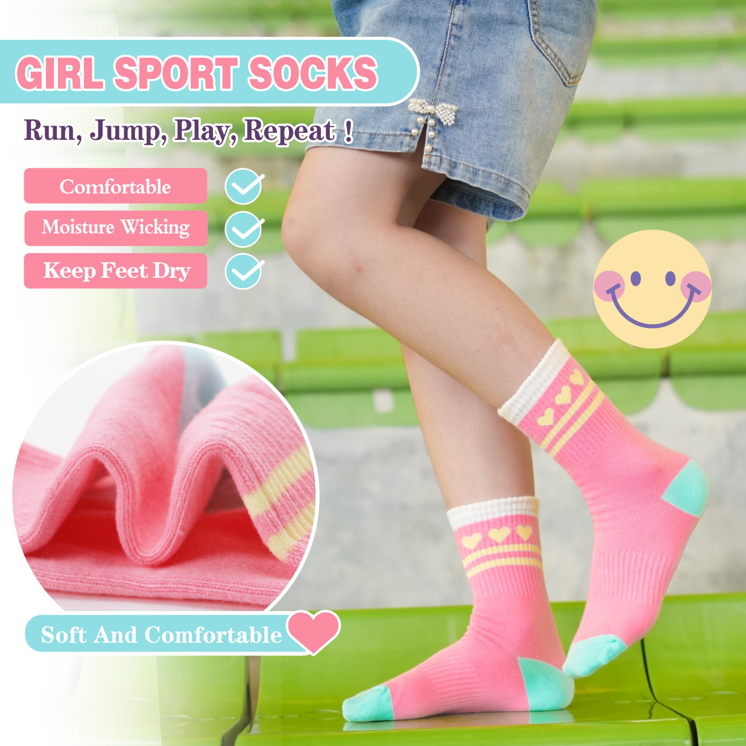 Sandsuced 6 pares calcetines atléticos niñas niños baloncesto deportes algodón respirables suaves actividades aire libre