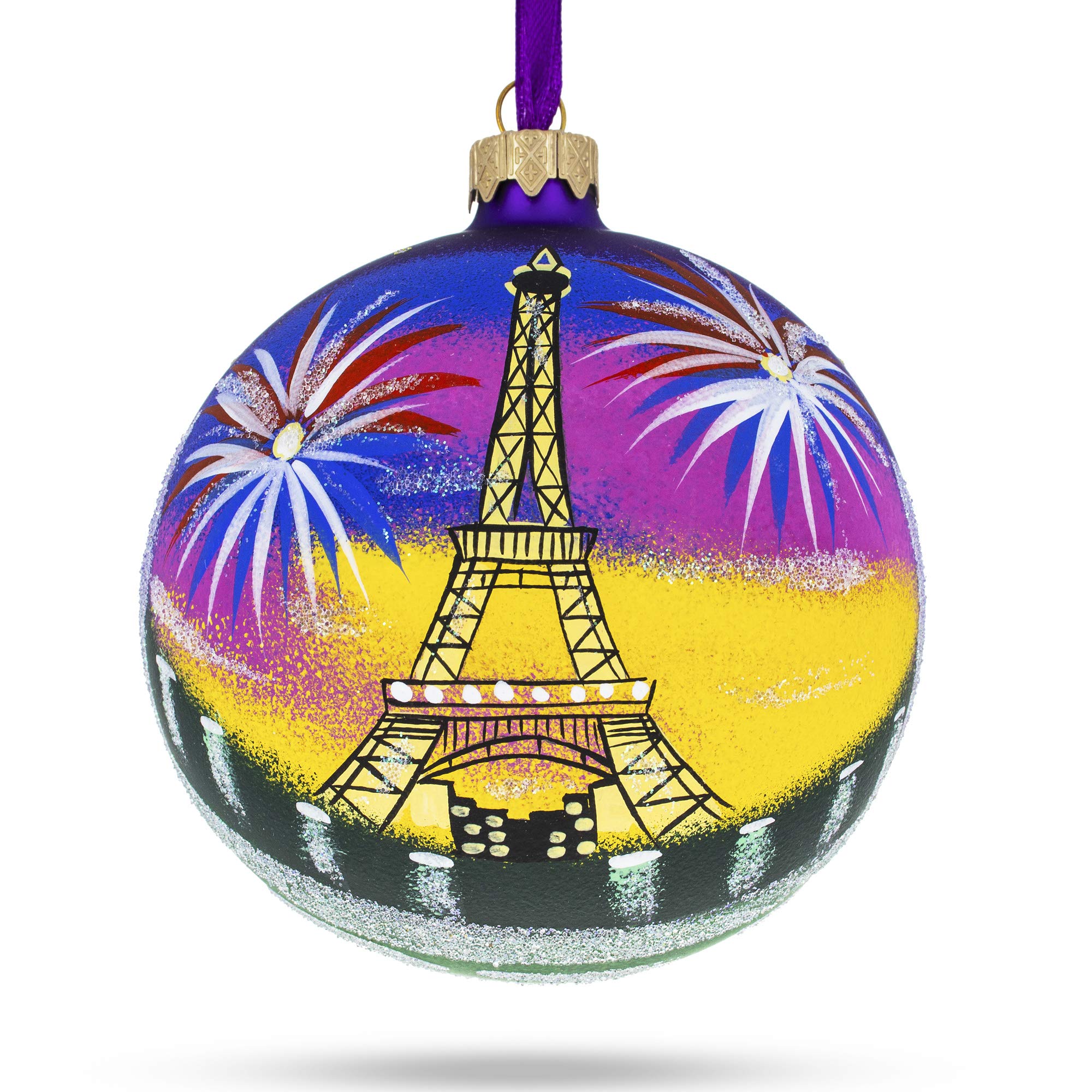 Boule de Noël Tour Eiffel Paris de 10 cm en verre suspendu pour sapin festif