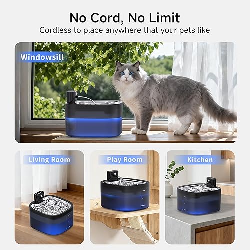 Miniatura 2 de Fuente de agua inalámbrica para gatos de 4000 mAh, 45 días de uso, fuente automática de gran capacidad para mascotas de 3.5 litros con modos de