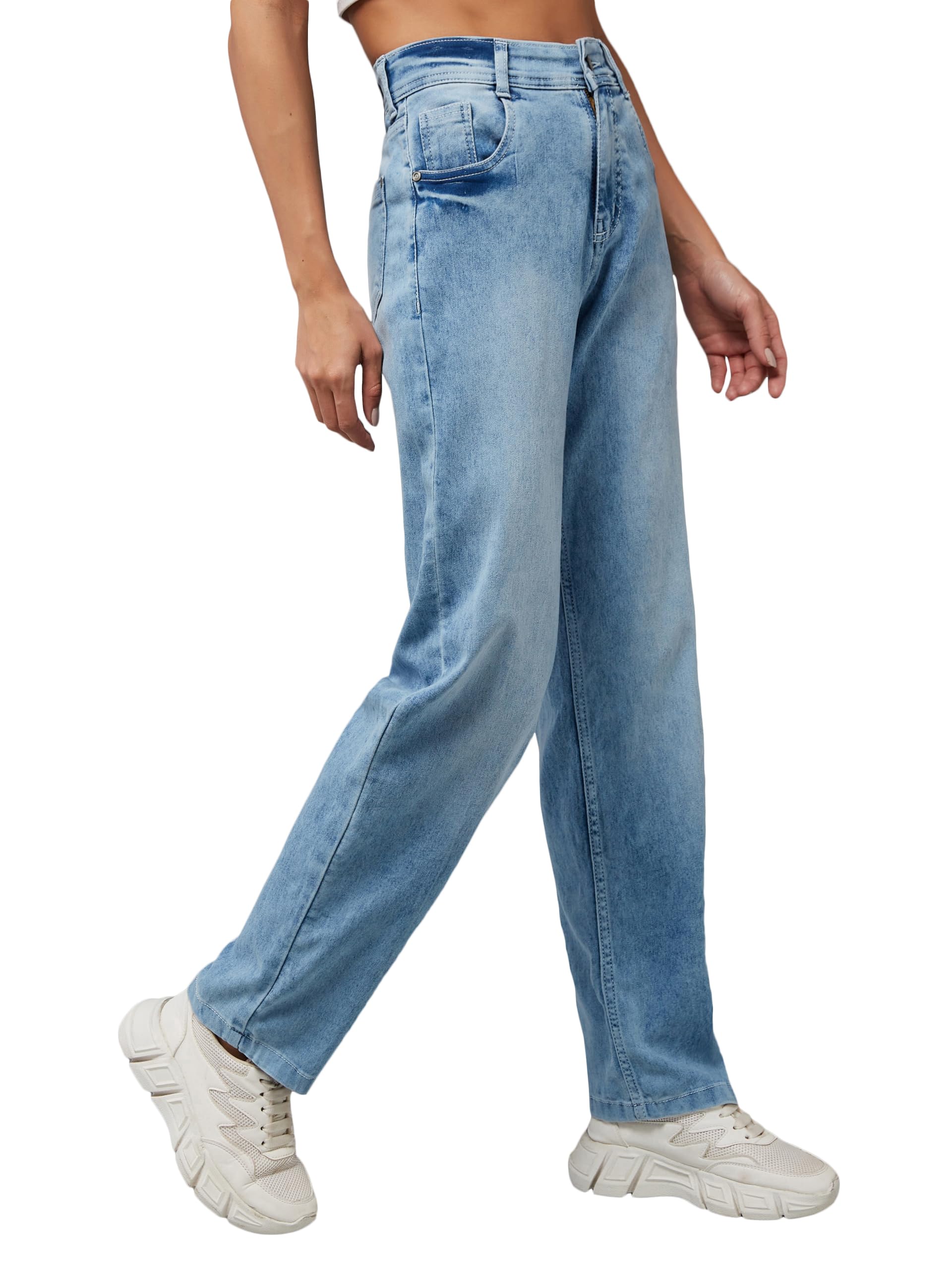 miss chase Women's Wide Leg High Rise Regular Length Stretchable Denim Jeans-picture-19