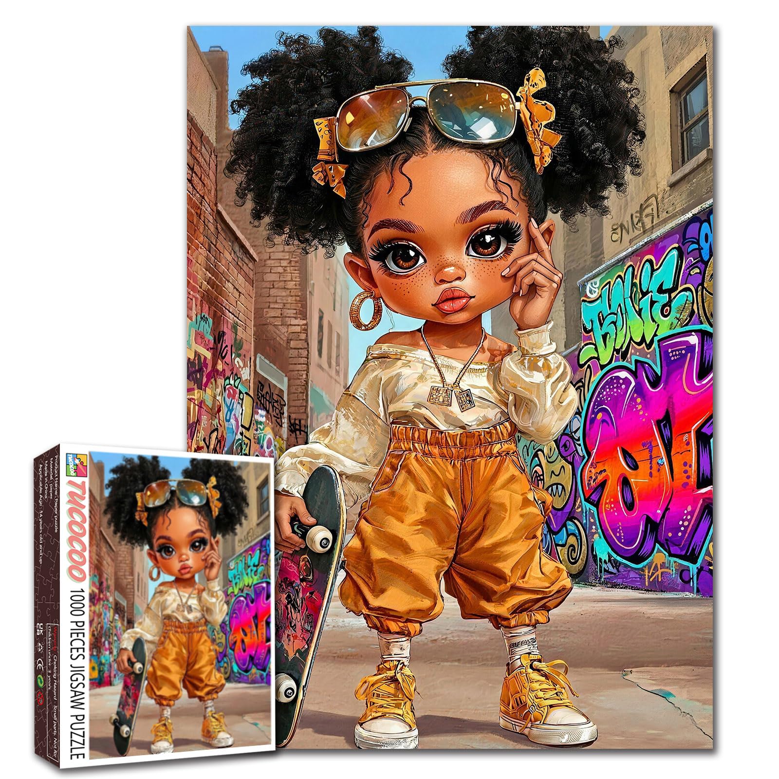 Cool Street Girl Puzzle Hip Hop Fashion Character Jigsaw Graffiti Alley Scene Pictures 1000 Pieces for Adults Challenging Family Activity Games Urban Lifestyle DIY Crafts Puzzle for Home Decor Gifts โ image 1
