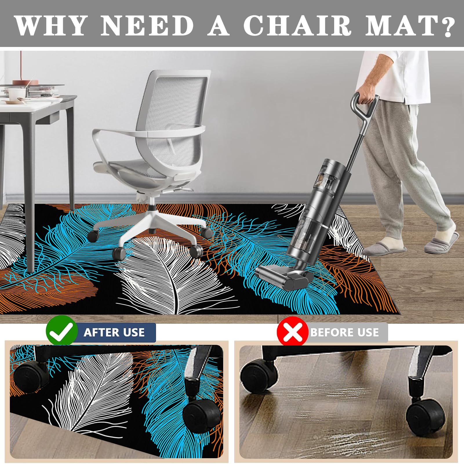 JaevKwzy Office Chair Mats for Hardwood Floors Gaming Chair Mat for Office Carpet Chair Mats Non Slip Floor Protector Mat for Chairs Desk Chairmats Office Floor Protector mat 120 x 160 cm - Image 4