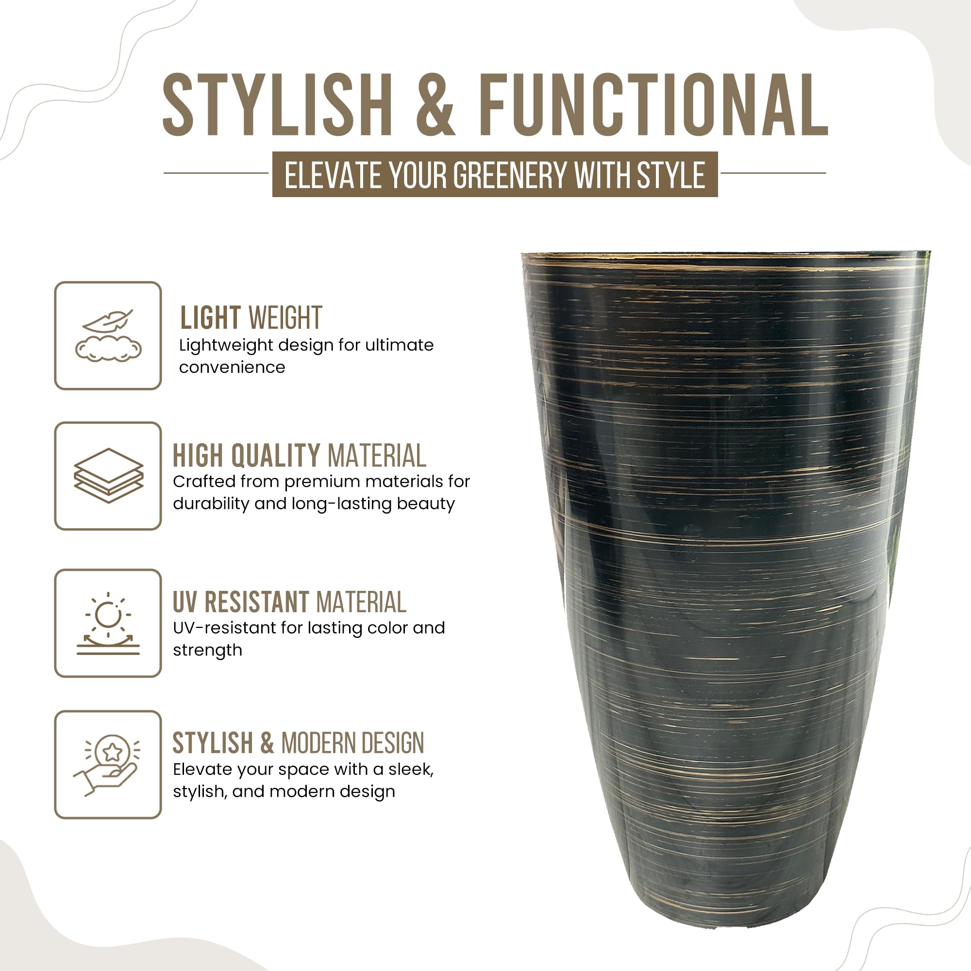 SG Traders Stylish Tall Plastic Plant Pot Garden Patio Planters Elegant Gardening Planter Accessory for Flowers Herbs Trees Plants Patio Suitable for both Indoor and Outdoor Use H 54cm x W 30cm - Image 4