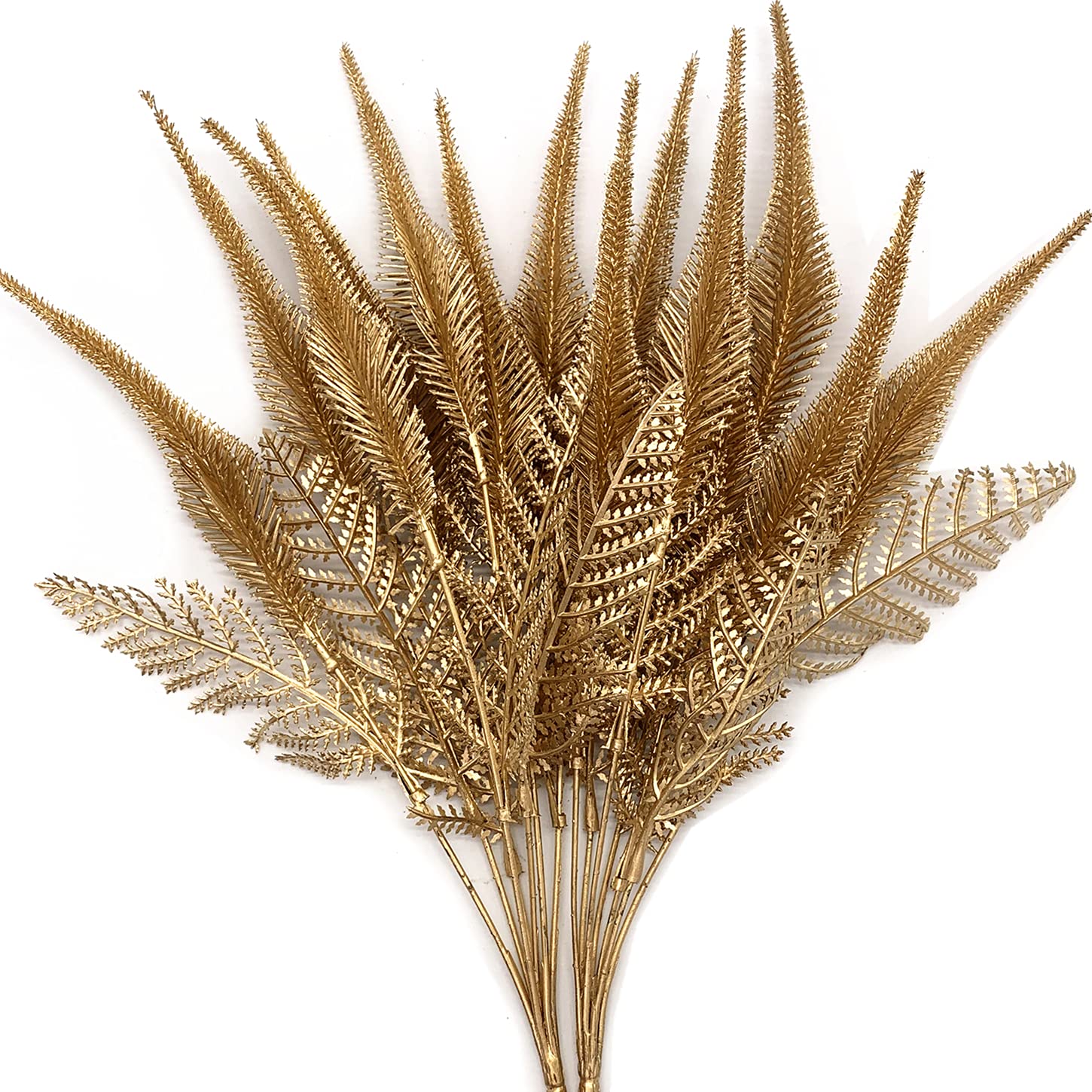 CATTREE Artificial Plants for Christmas, Plastic Grass Faux Shrubs Fake Leaves Simulation Setaria Bushes Home Indoor Outdoor Garden Wedding Festival Decoration Hall Table Planter Filler – Gold 2 Pack