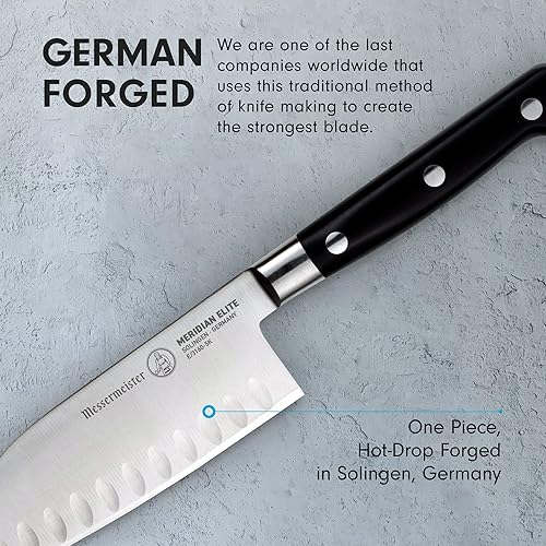 Miniatura 5 de Messermeister Meridian Elite - Cuchillo Kullenschliff Santoku de 5 pulgadas cuchillo de chef japonés hoja de aleación de acero alemán resistente al