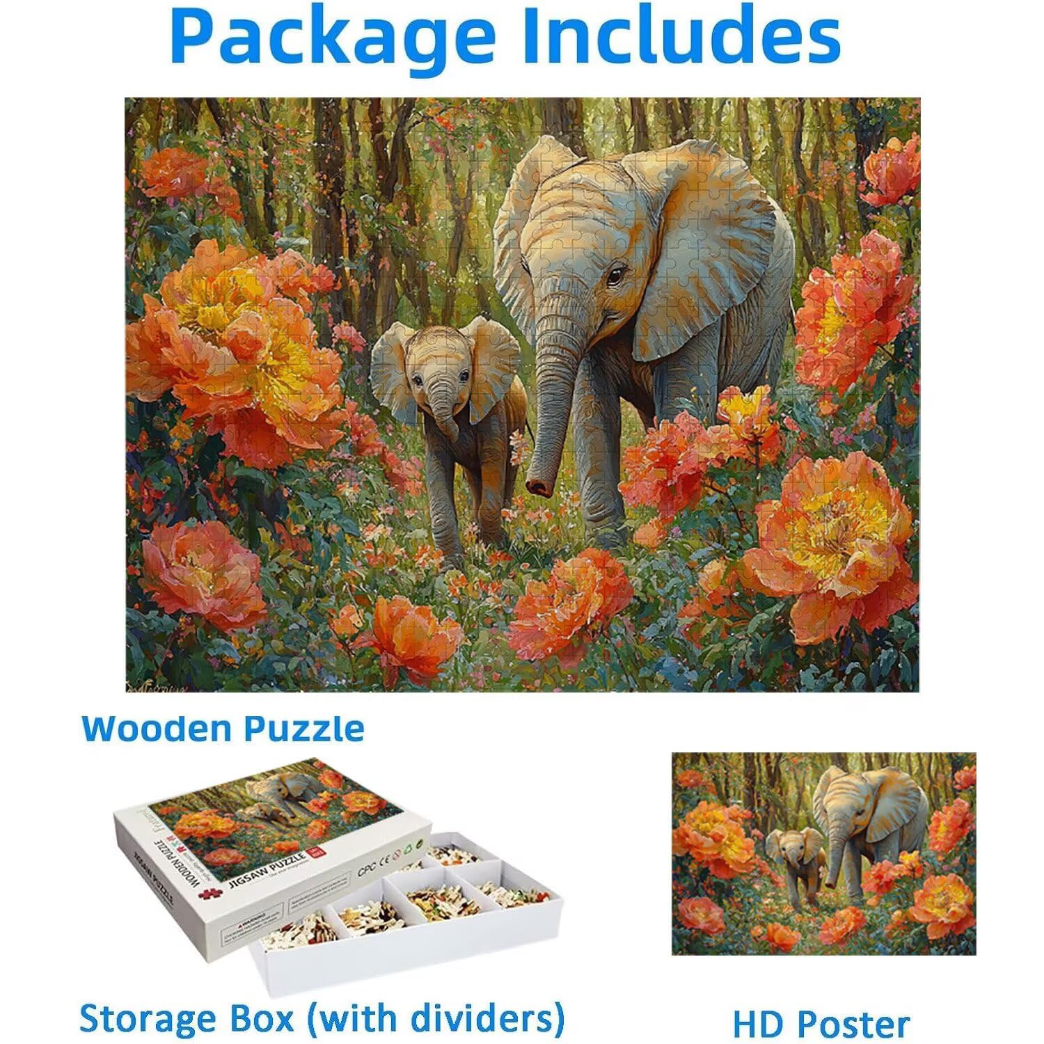 1500 Pezzi di Puzzle, elefanti forestali1500 Pezzi di Puzzle per Adulti, Regalo di Anniversario, Regalo di Natale, Decorazione Della Casa, Prevenzione Della Degenerazione Cerebrale Negli Anziani v707
