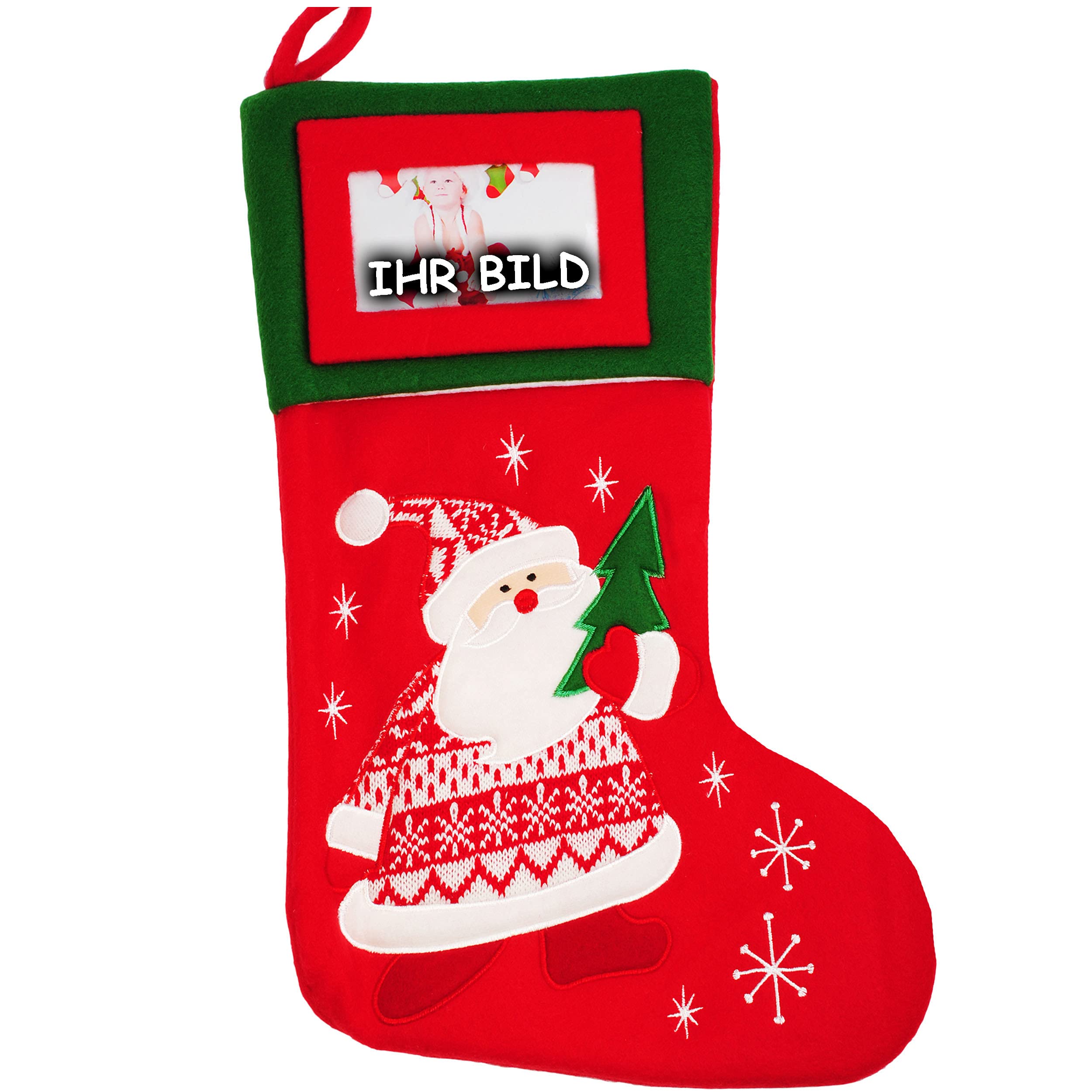 alles-meine.de GmbH 4 Stück 3-D Effekt XL - Weihnachtssocken & Filzstrümpfe - 3-D Effekt - mit austauschbaren Foto - Weihnachtsmotive - 46 cm - Nikolausstiefel - Nikolaus..