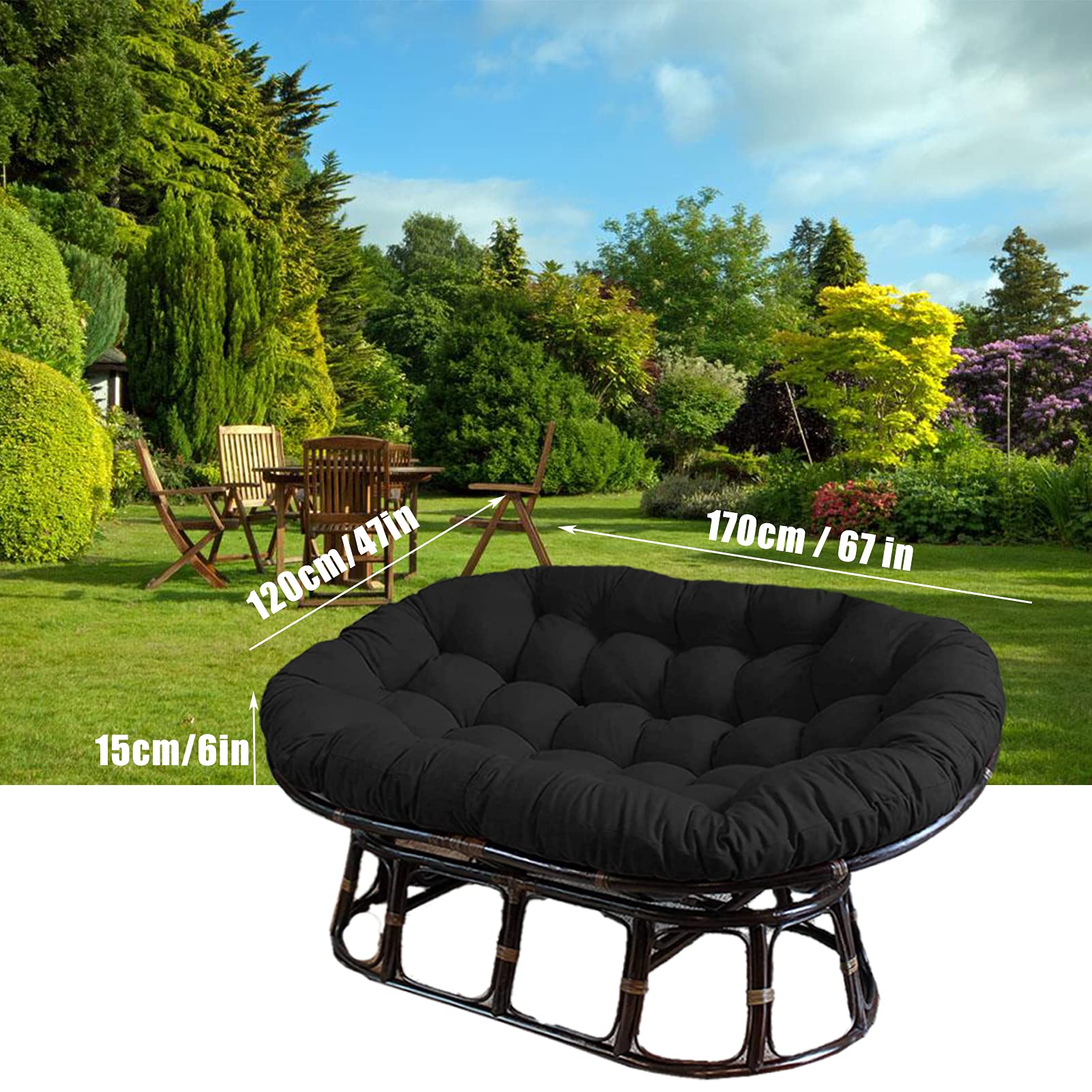 Doppio cuscino impermeabile oversize per sedia a dondolo da esterno, cuscino extra spesso da giardino, 170,2 x 119,4 x 15,2 cm, marrone, perfetto per patio e relax