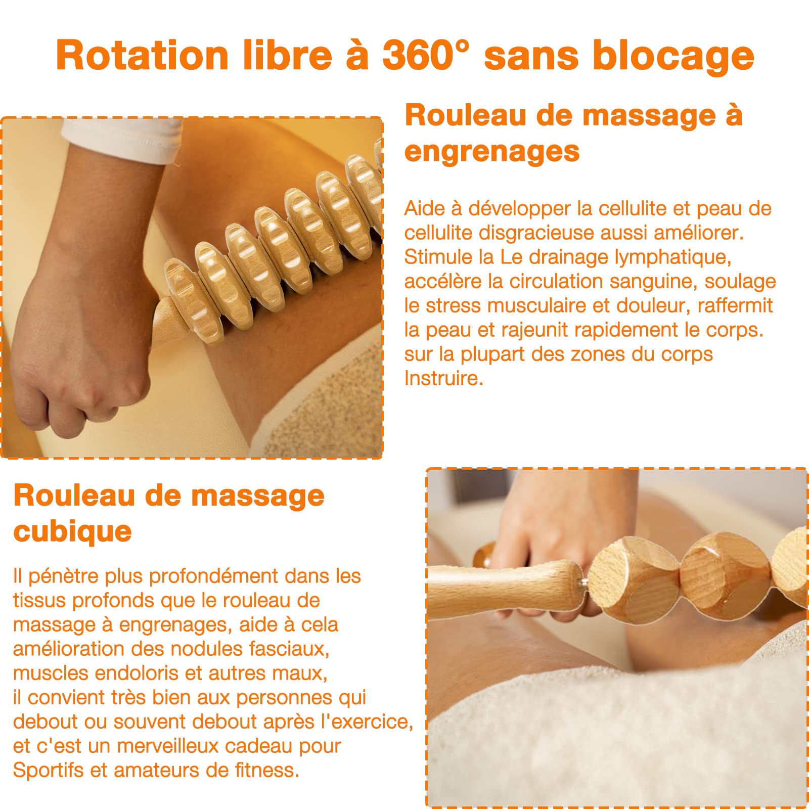 5 en 1 Maderotherapie Kit Complet Cellulite, Rouleau Massage Bois, Pour Anti Cellulite, Drainage Lymphatique, Gua Sha Pour Corps