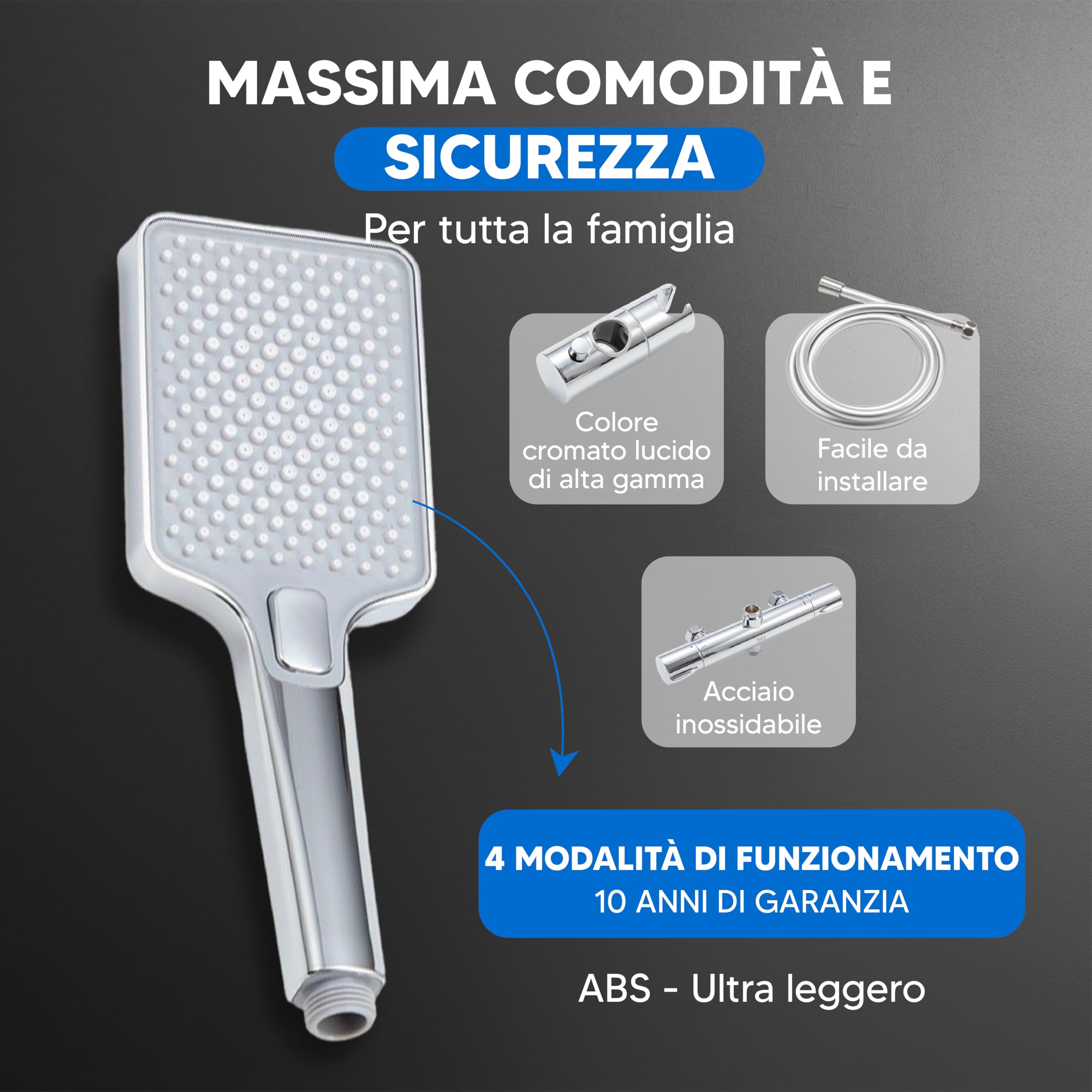 INEX EUROPA Colonna Doccia Termostatica Cromo Lucido 2 Modalità – Doccetta a Mano e Soffione Quadrato – Sistema Doccia Termostatico con Valvola di Sicurezza e Garanzia di 10 Anni