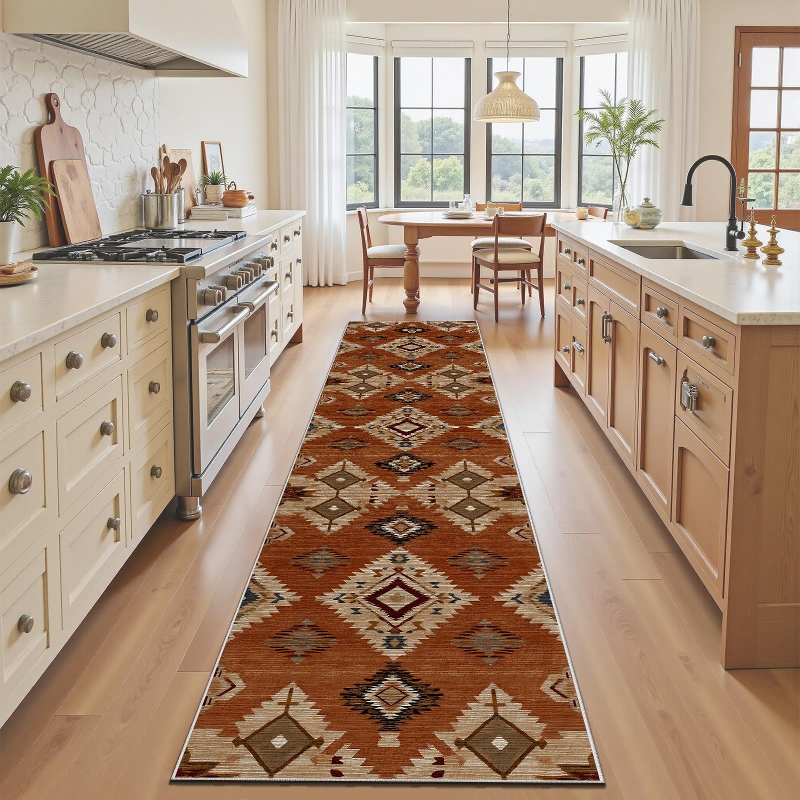 Tapis amérindien bohème poil ras 80x400 géométrique haut de gamme
