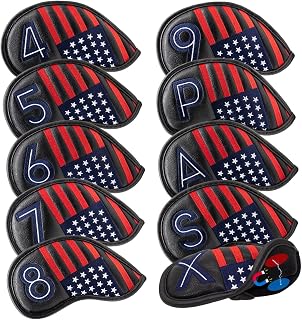 Golf Magnetic Iron Covers Iron Head Covers Set 10pcs/Set Iron Headcover Golf Iron Club Cover USA American Flag - Weather Resistant