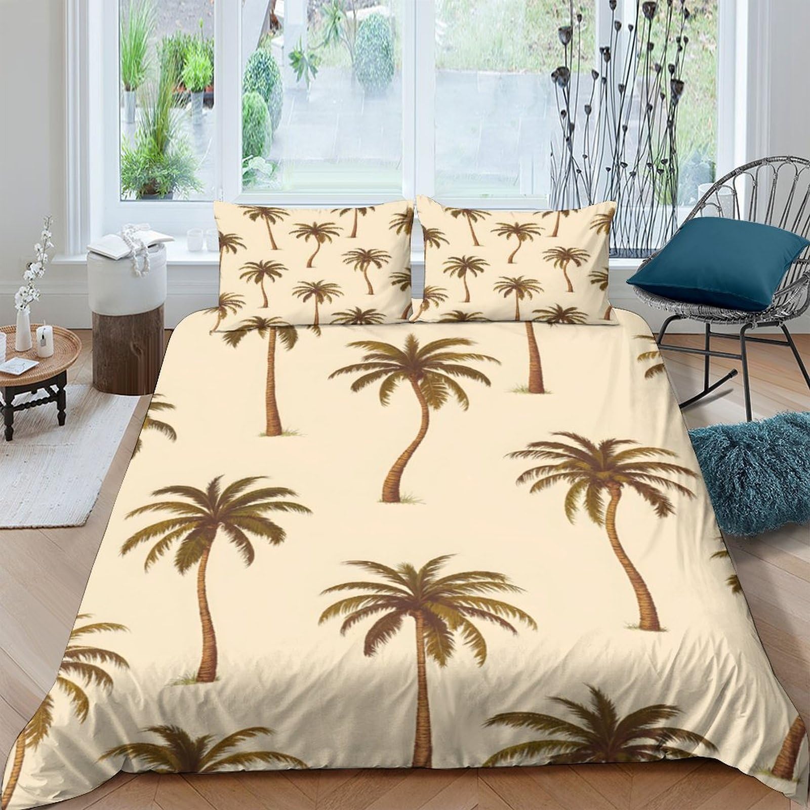 Ctjqhvkz Style-1 3D Printed Palm Tree Fitted Sheet Microfiber Beige Tropical Bed Cover For Bedroom Guest Room Mattress Protection Single（135X200cm）