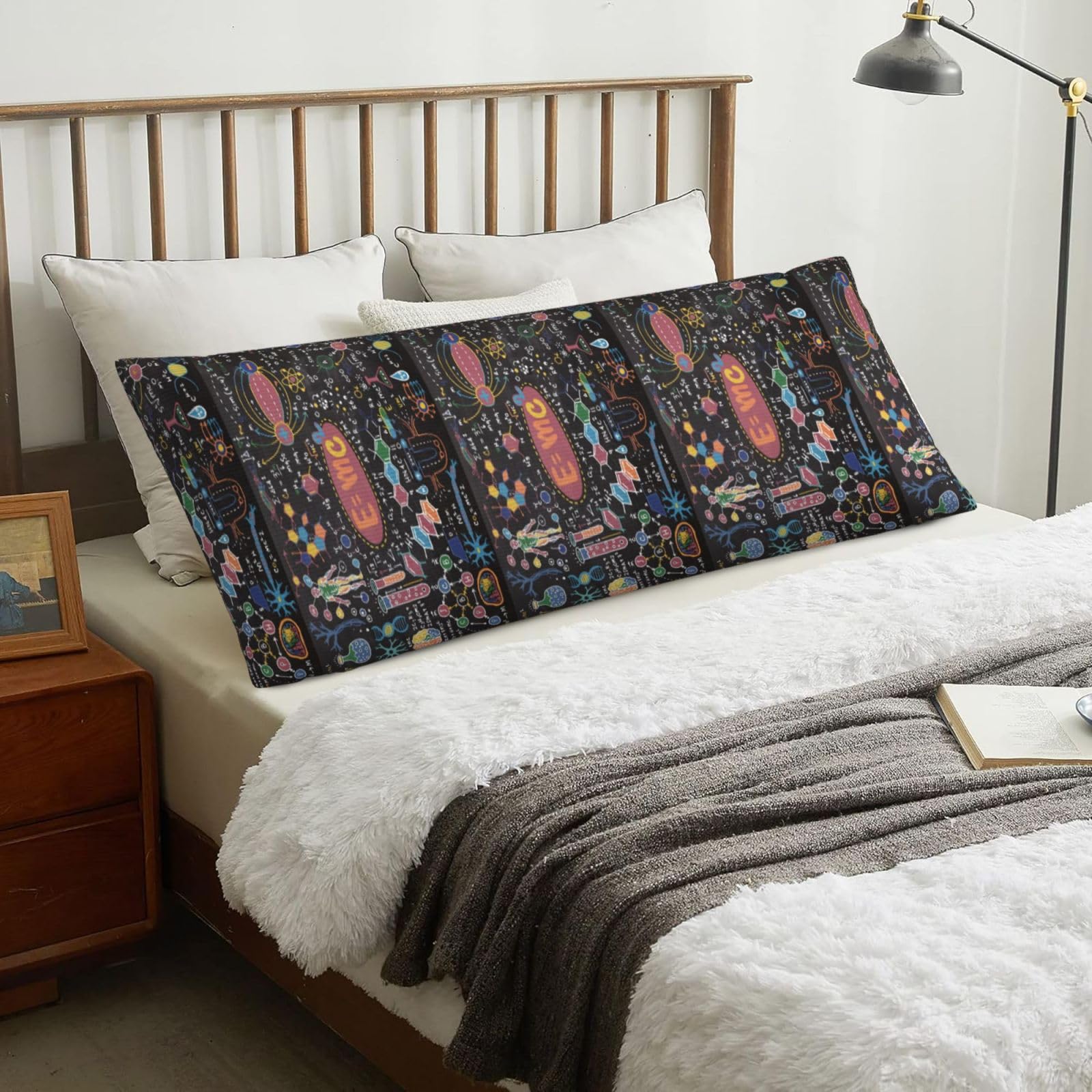 Colorful Scientific Formulas Calculations Board, Body Pillow Cover with Zipper,Long Body Pillowcase 20 x 60 in