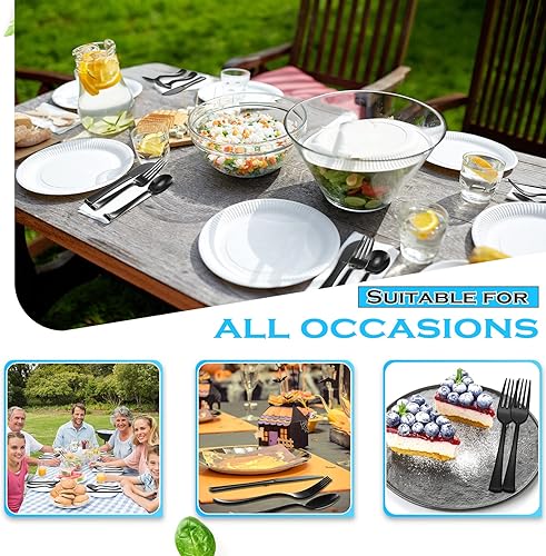 Miniatura 5 de Juego de cubiertos desechables de plástico de 150 piezas, 50 tenedores, 50 cuchillos, 50 cucharas para el hogar, oficina, escuela, fiesta, picnic,