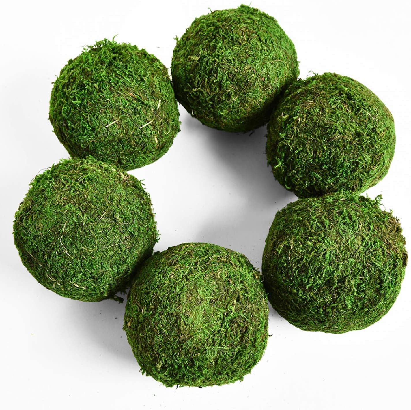 Qingbei Rina Green Moss Balls,4’’-Set of 6 Large Christmas Decorative Balls,Handmade Craft,Hanging Balls Bowl Vase Fillers for Centerpiece Home Party Wedding Fall Decor Display Props Rustic Style
