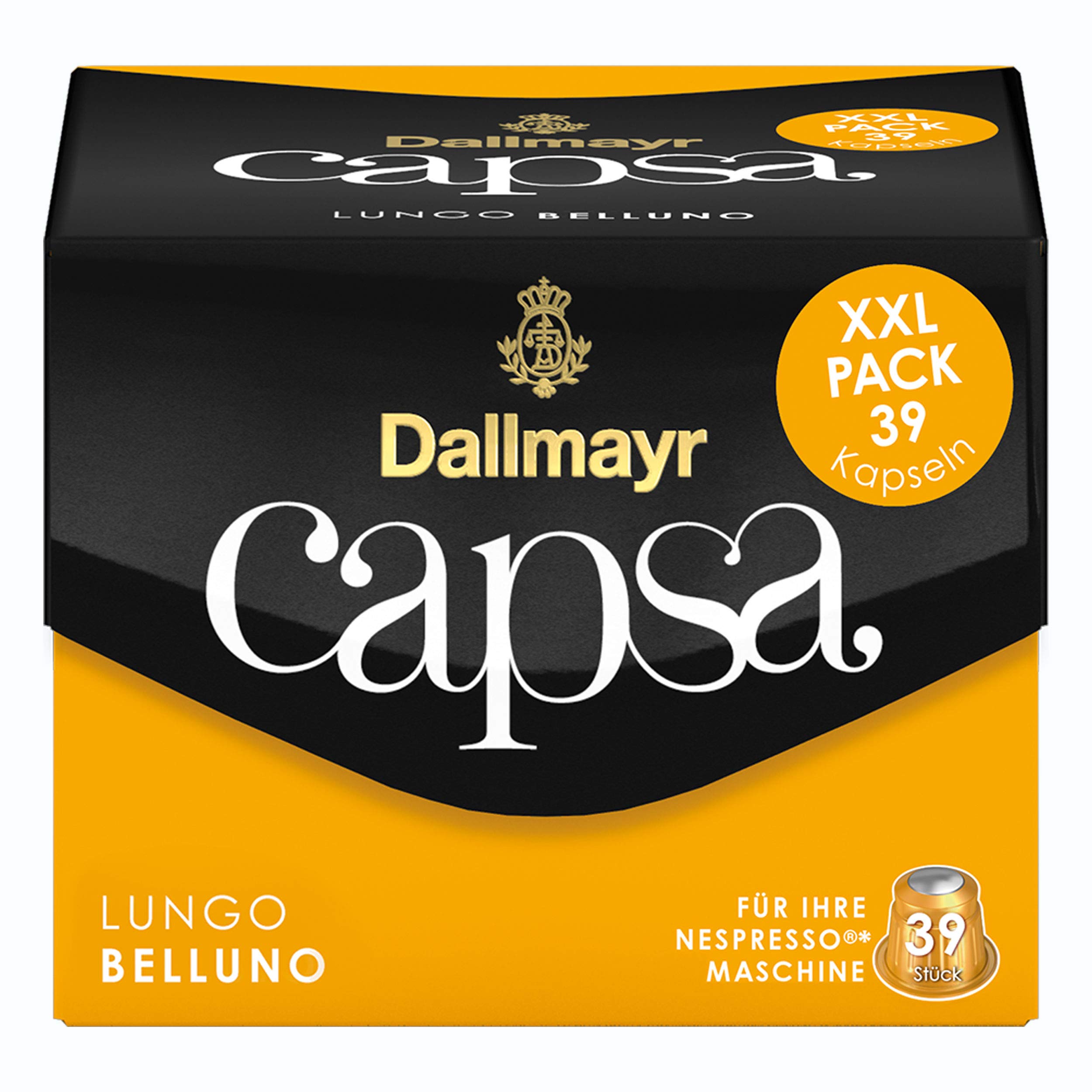 Dallmayr Capsa Lungo Belluno XXL, Nespresso Kompatibel Kapsel, Röstkaffee, Kaffee, 390 Kapseln á 5.6 g