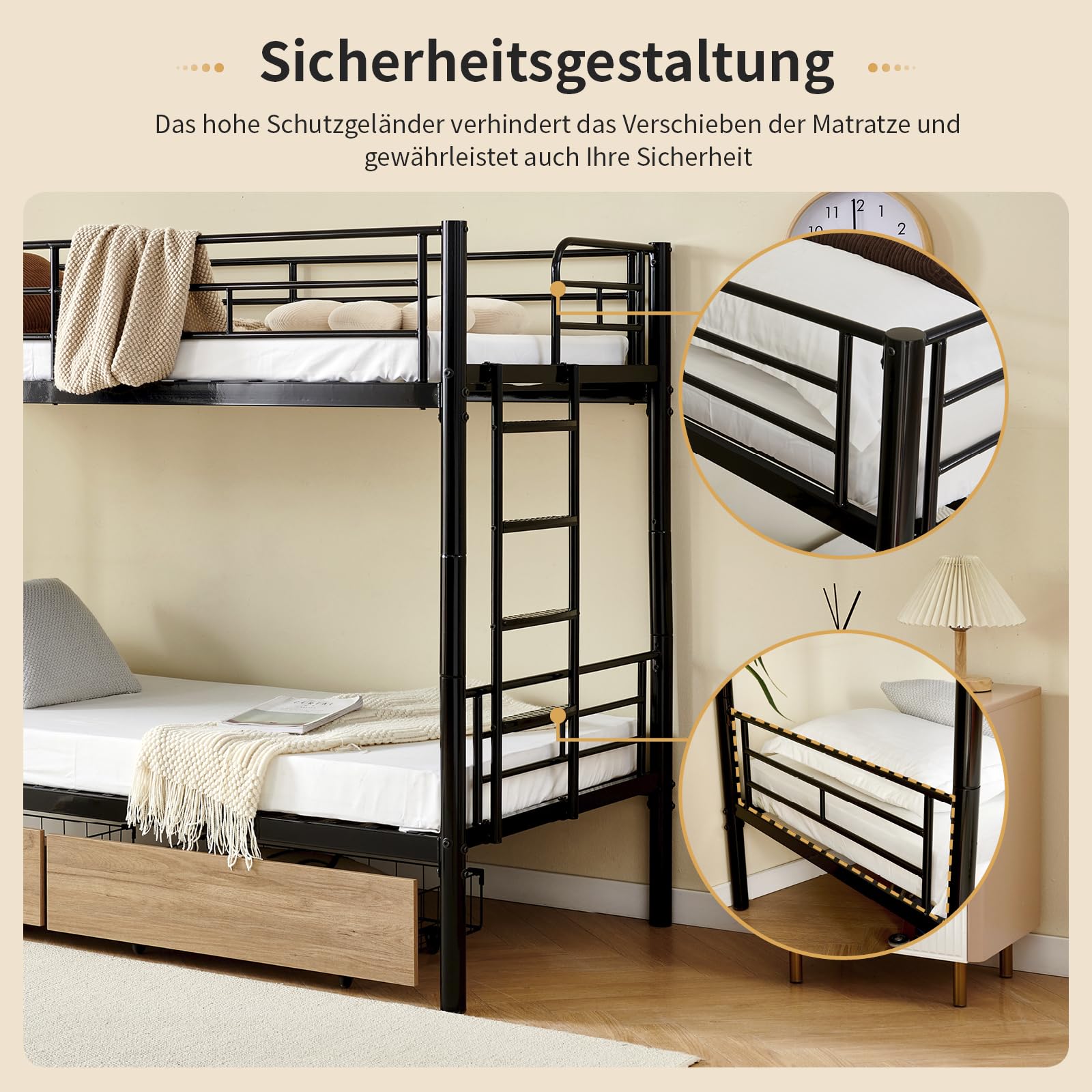 Filoben Letto a Castello Ferro Moderno per Adulti e Bambini 200x80, con 2 Reti Letto 80x190, Scomponibile 2 lettini (Letto Nero Antracite
