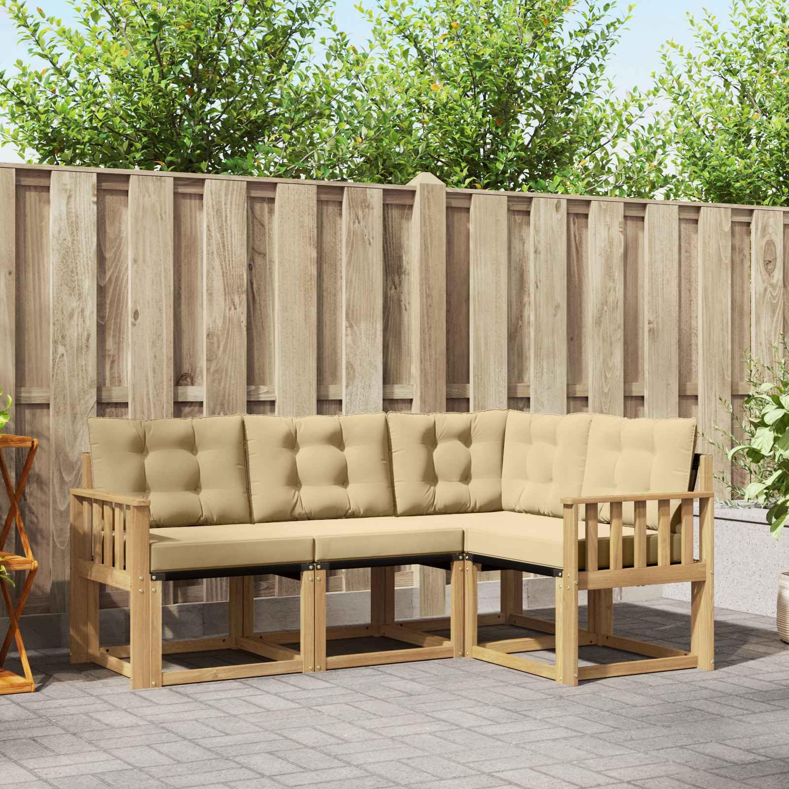 Canapé modulaire d'extérieur en acacia massif blanc et beige 4 pièces
