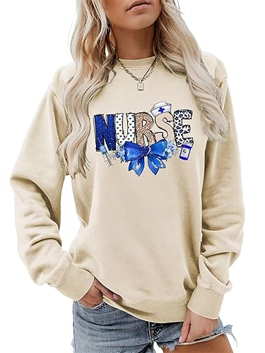 Nurse Sweatshirt Women Cute Graphic Nurse Gifts Sweater Long Sleeve