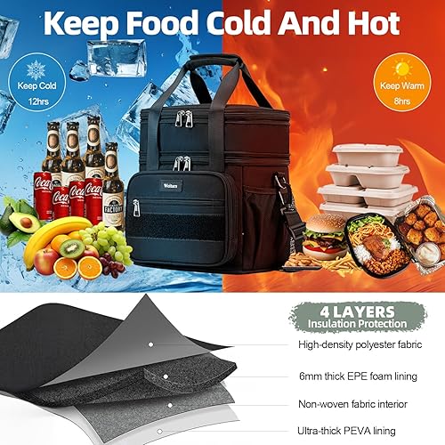 Miniatura 4 de Weitars Lonchera para hombres y mujeres, lonchera de doble compartimento, resistente, grande, aislada, bolsa de almuerzo táctica duradera con correa