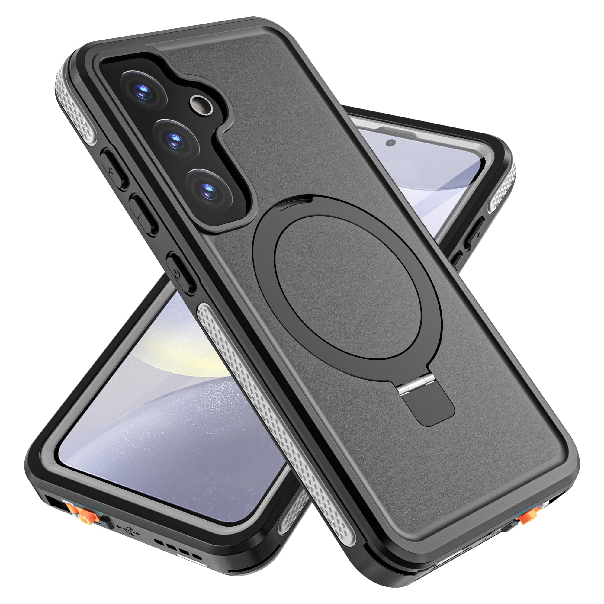 Vrythaxion Magnetic Stand Case for Samsung Galaxy S25 Waterproof IP68 [Military-Grade Shockproof][Built-in HD Screen Protector][Magsafe Compatible]